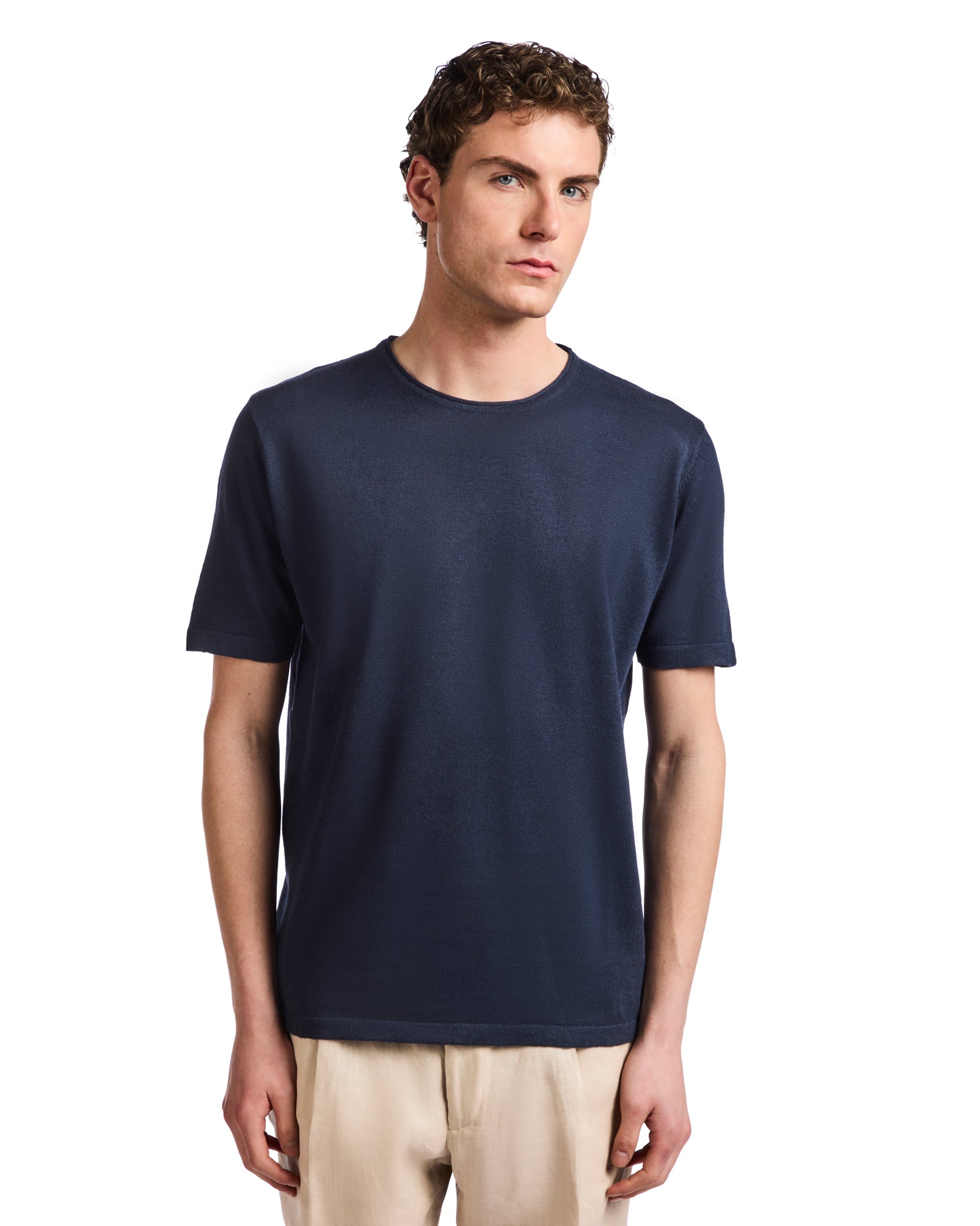 T-shirt Azur in lino e cotone blu