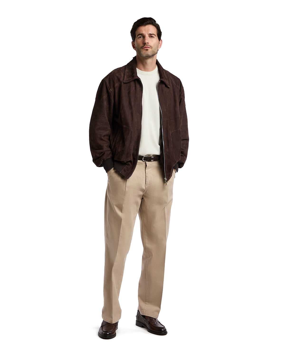 Bomber collo camicia con zip scamosciato testa di moro