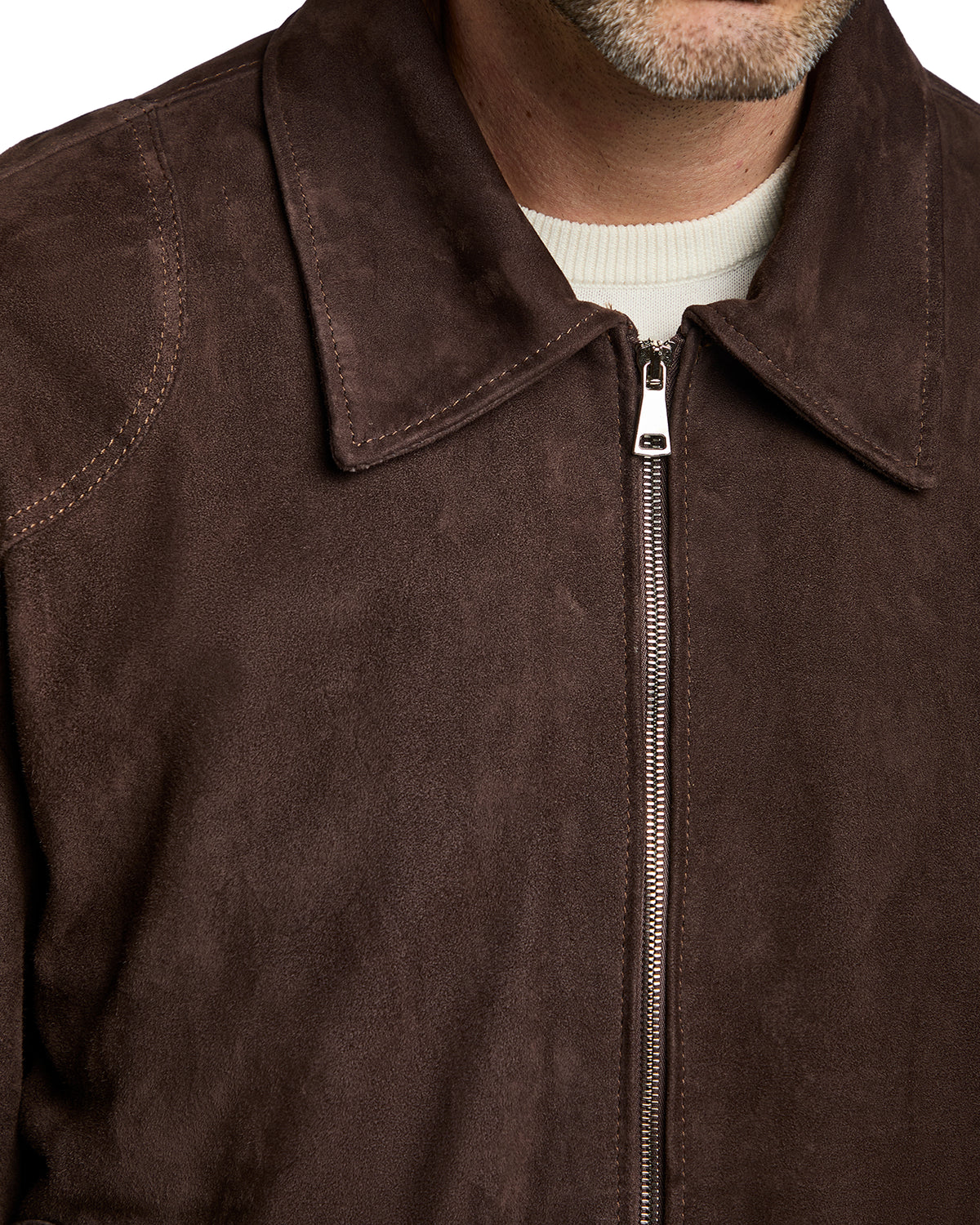 Bomber collo camicia con zip scamosciato testa di moro