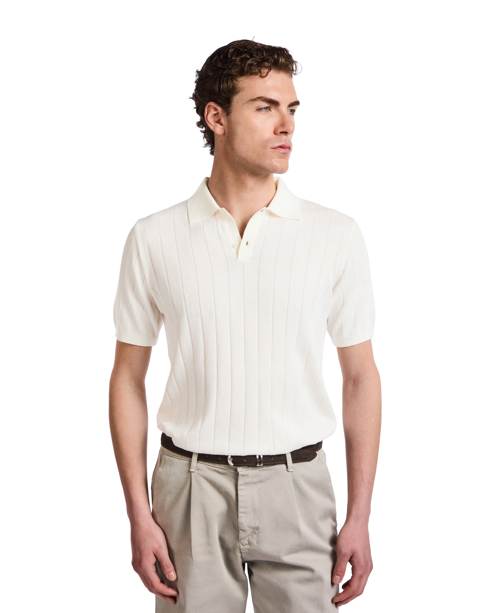 Polo Cameron en canalé blanco