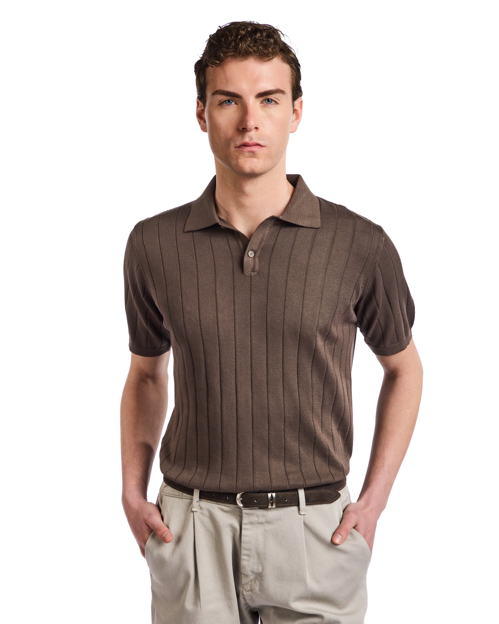 Polo Cameron de canalé marrón oscuro