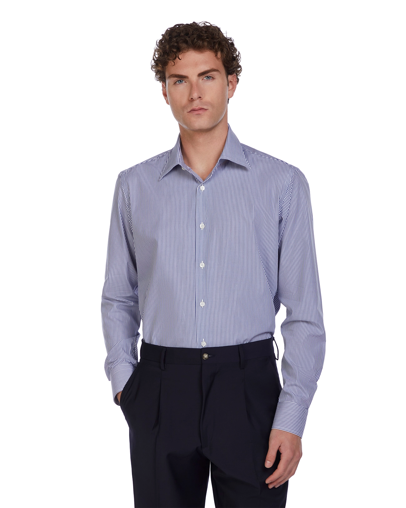 Camicia Kalt a righe blu in cotone