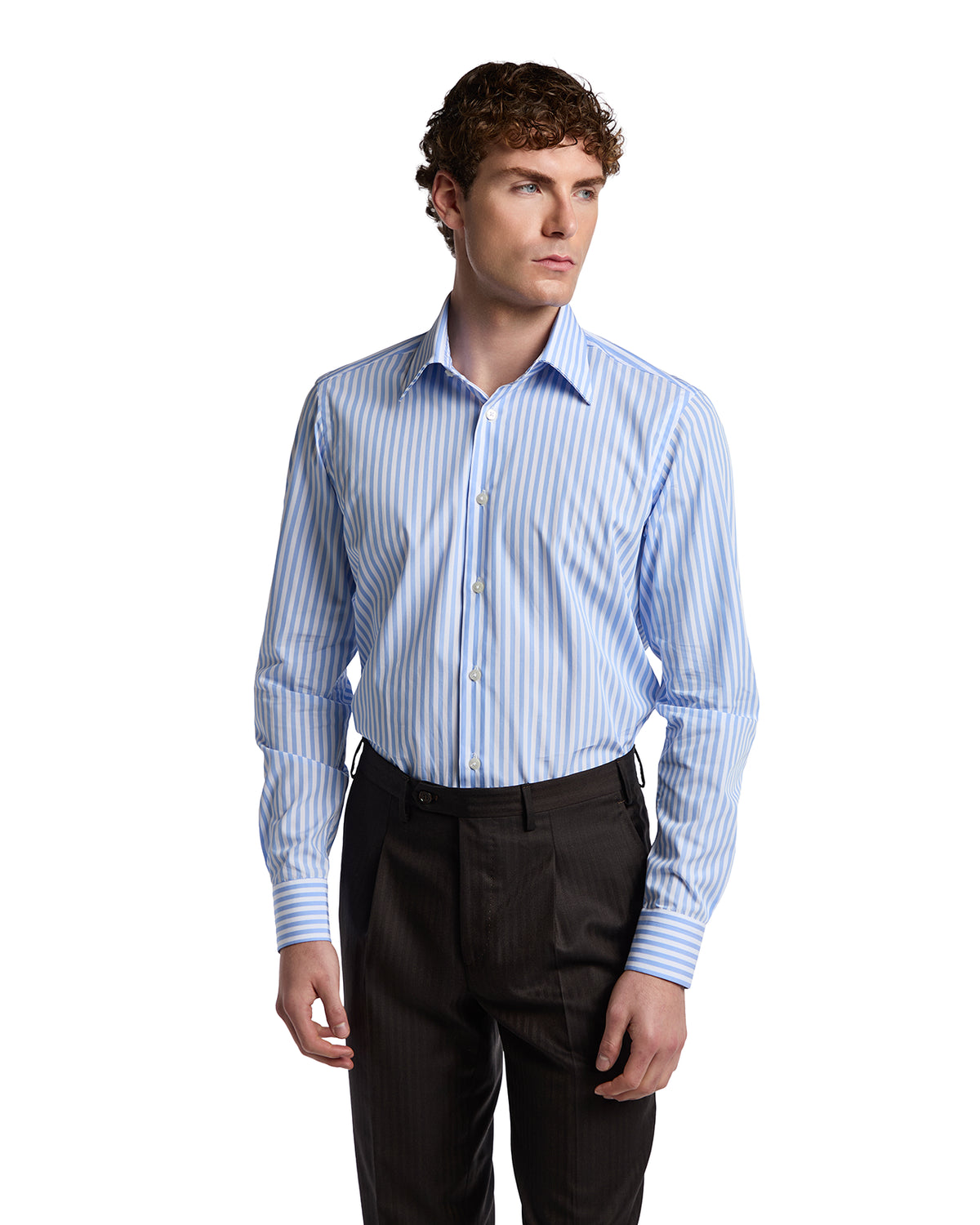 Camicia Vey a righe azzurre in cotone