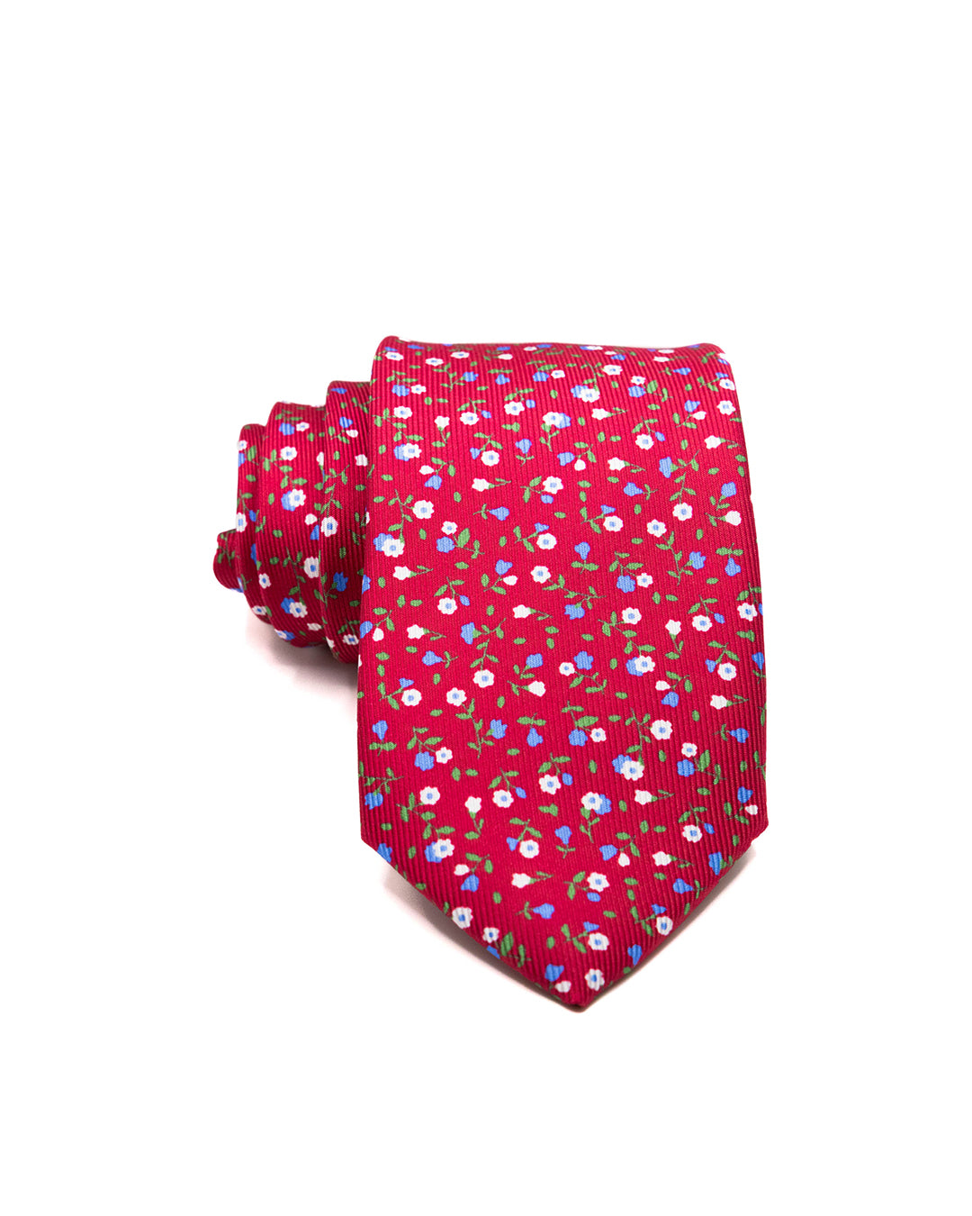 Cravatta - in seta twill rossa fantasia fiori