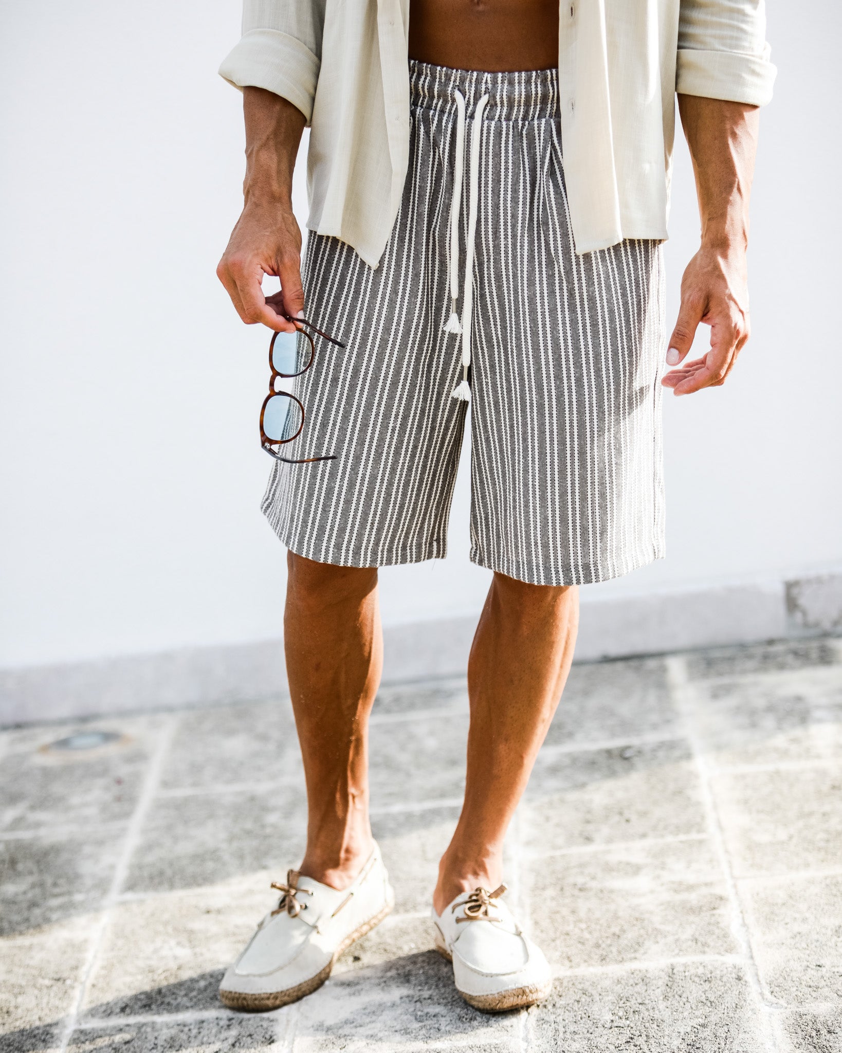 DANDY - MUD PINSTRIPE BERMUDA SHORTS