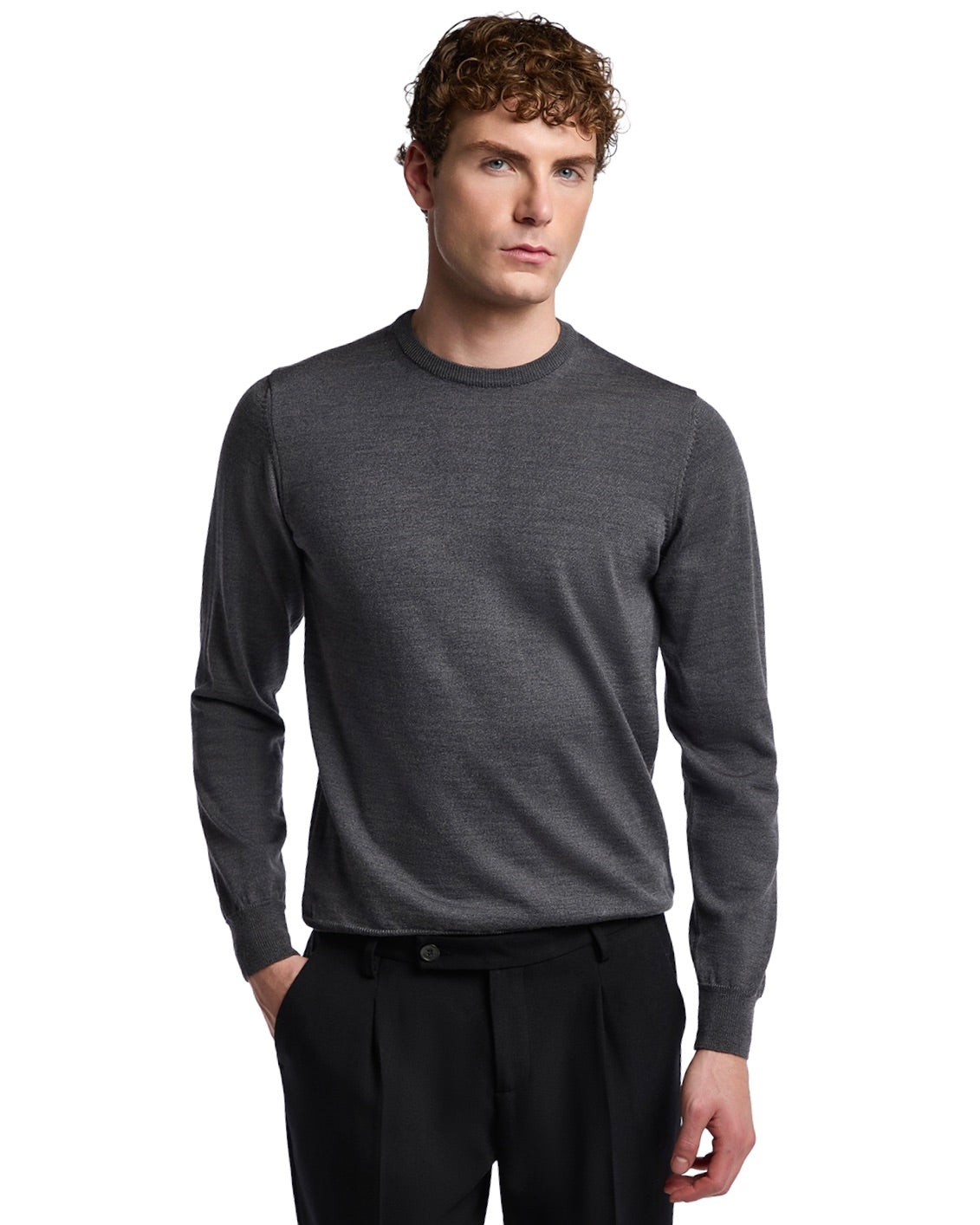 Pull ras du cou Furore en laine mérinos Tollegno gris clair