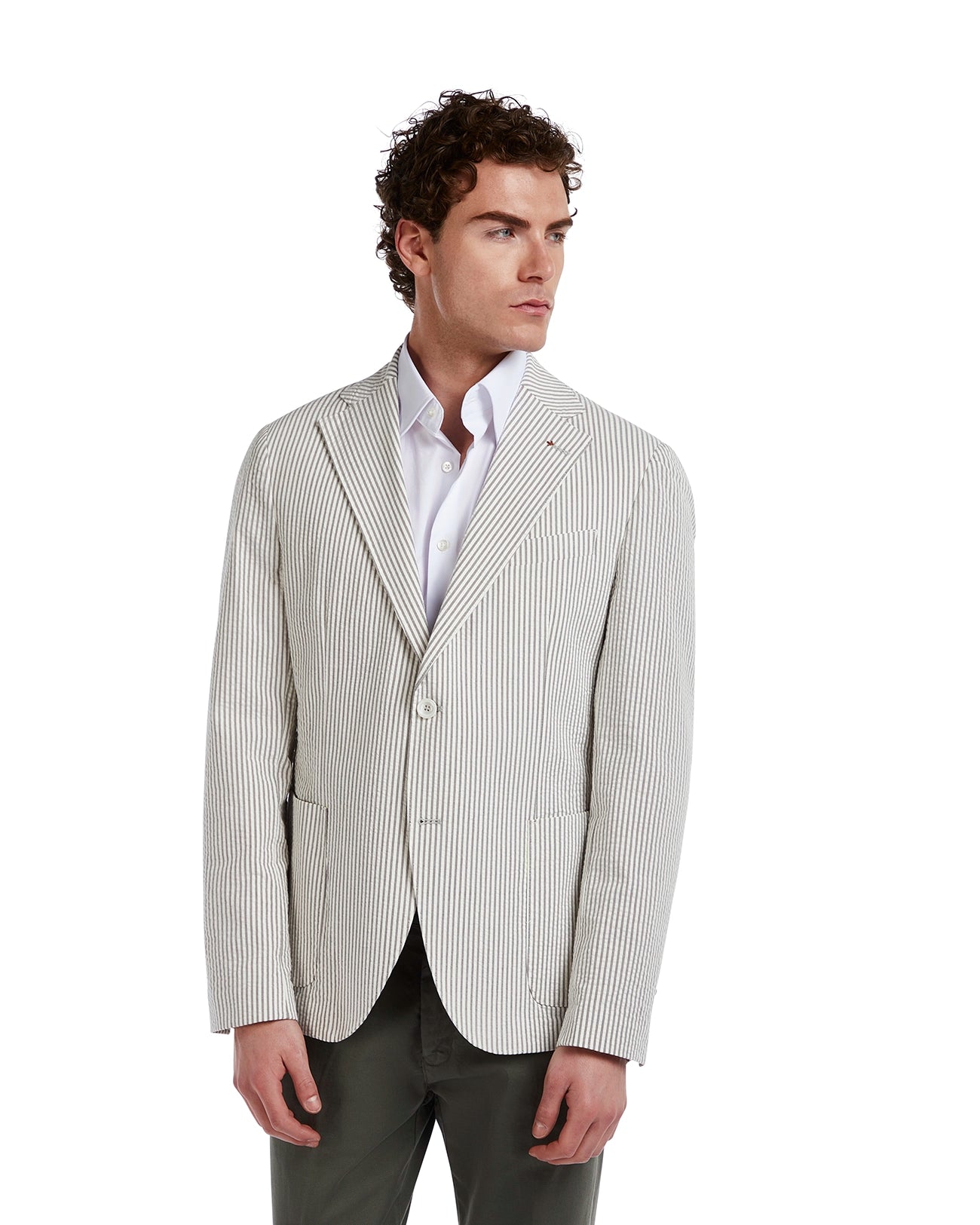Giacca Norcia goffrata a righe beige