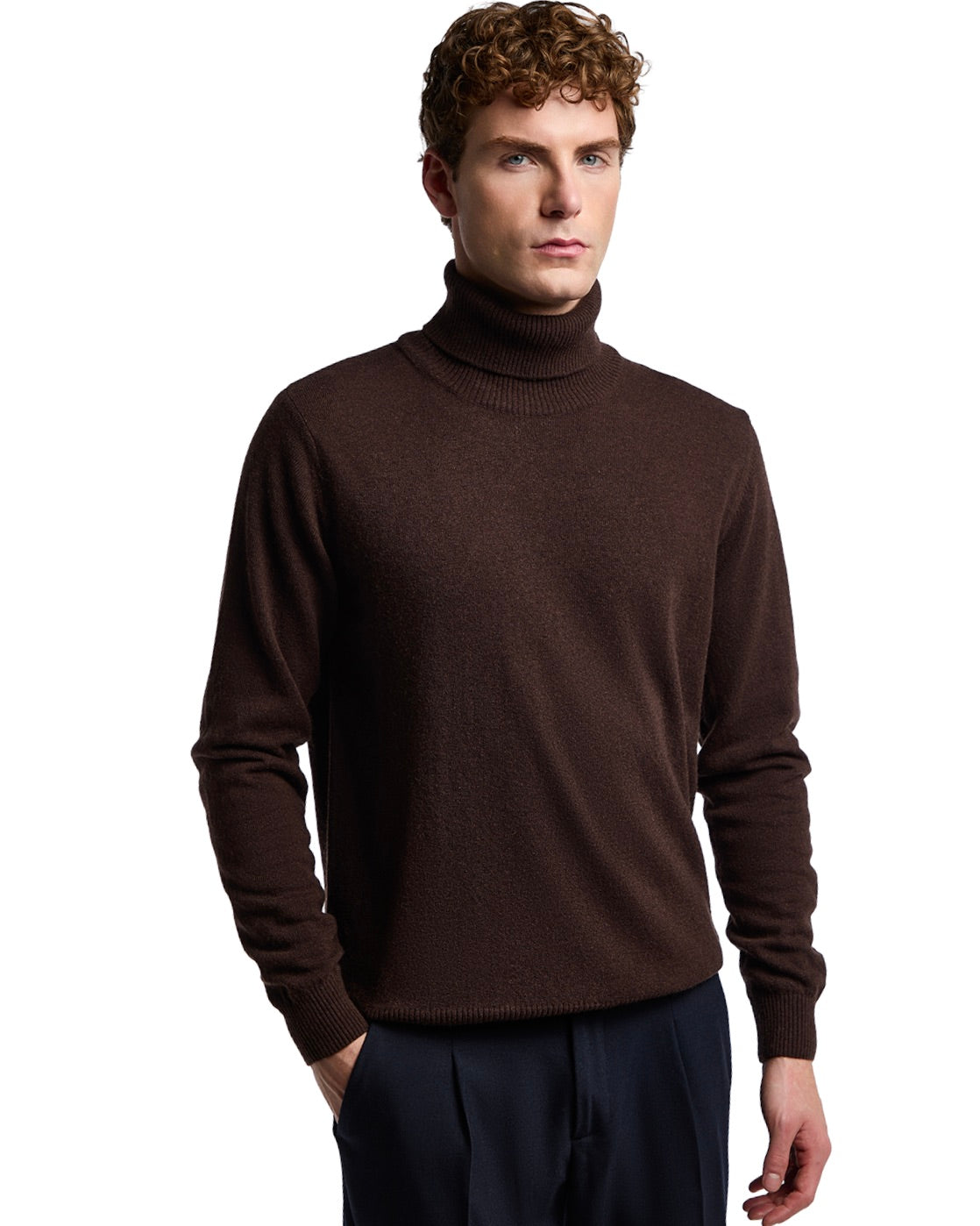 Col roulé Lee en mélange de cachemire couleur marron foncé