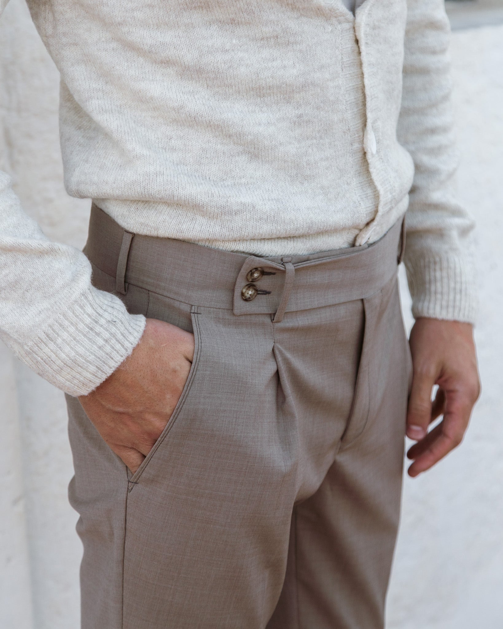 Italian - pantalone vita alta beige in misto lana