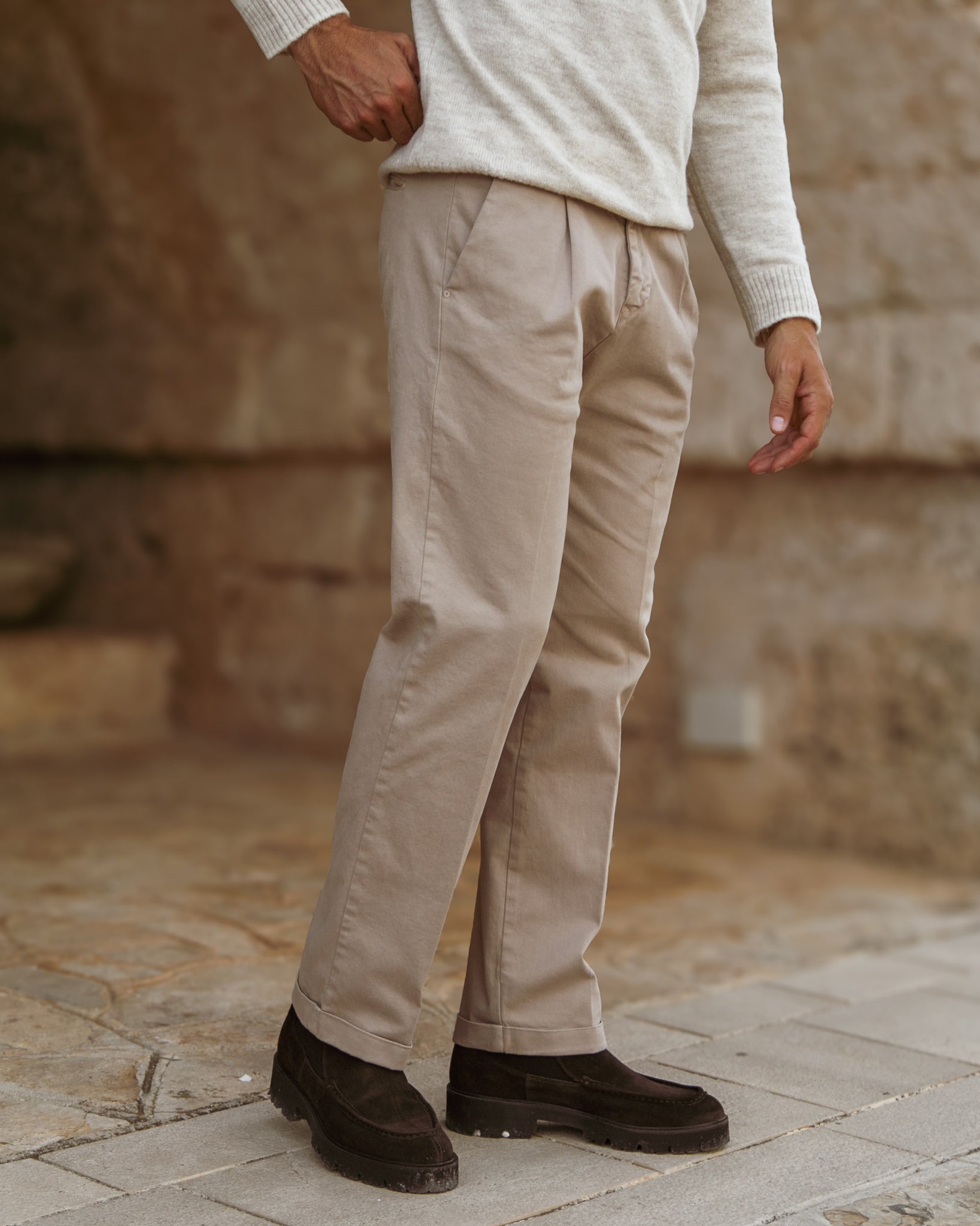 Sean - pantalone in cotone largo beige