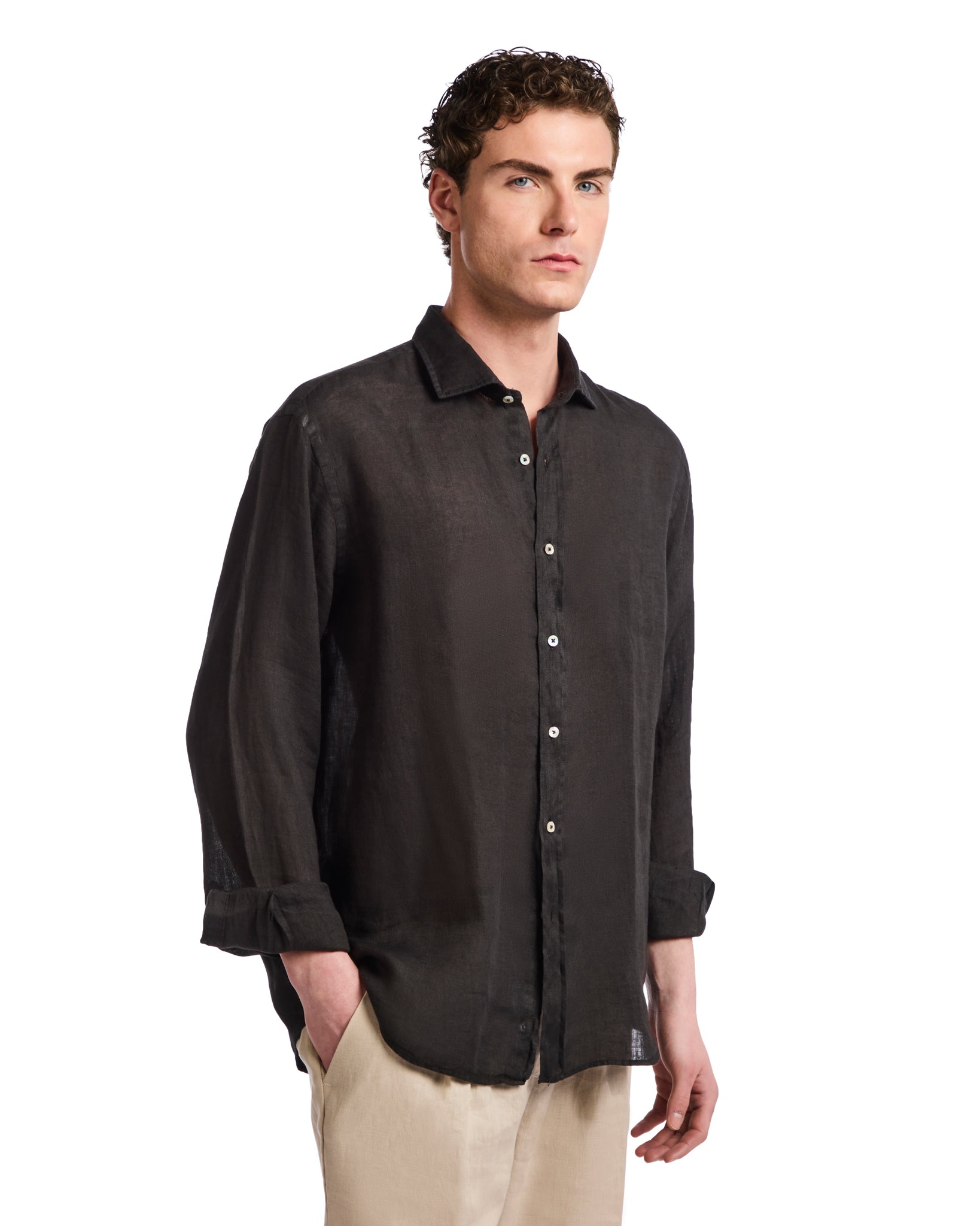 Camicia Montecarlo in puro lino nero