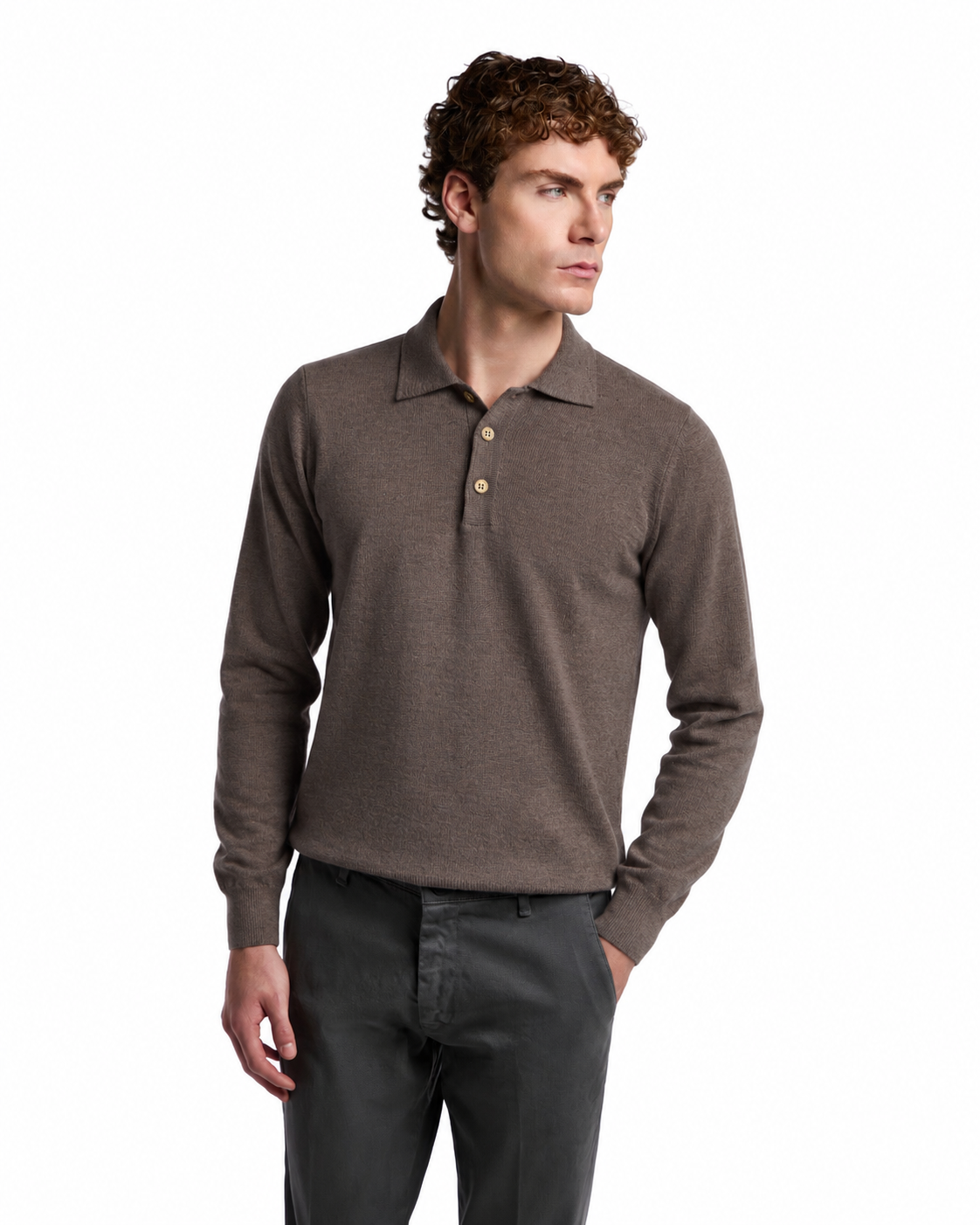 Polo Rovigo en laine Tollegno brun tabac