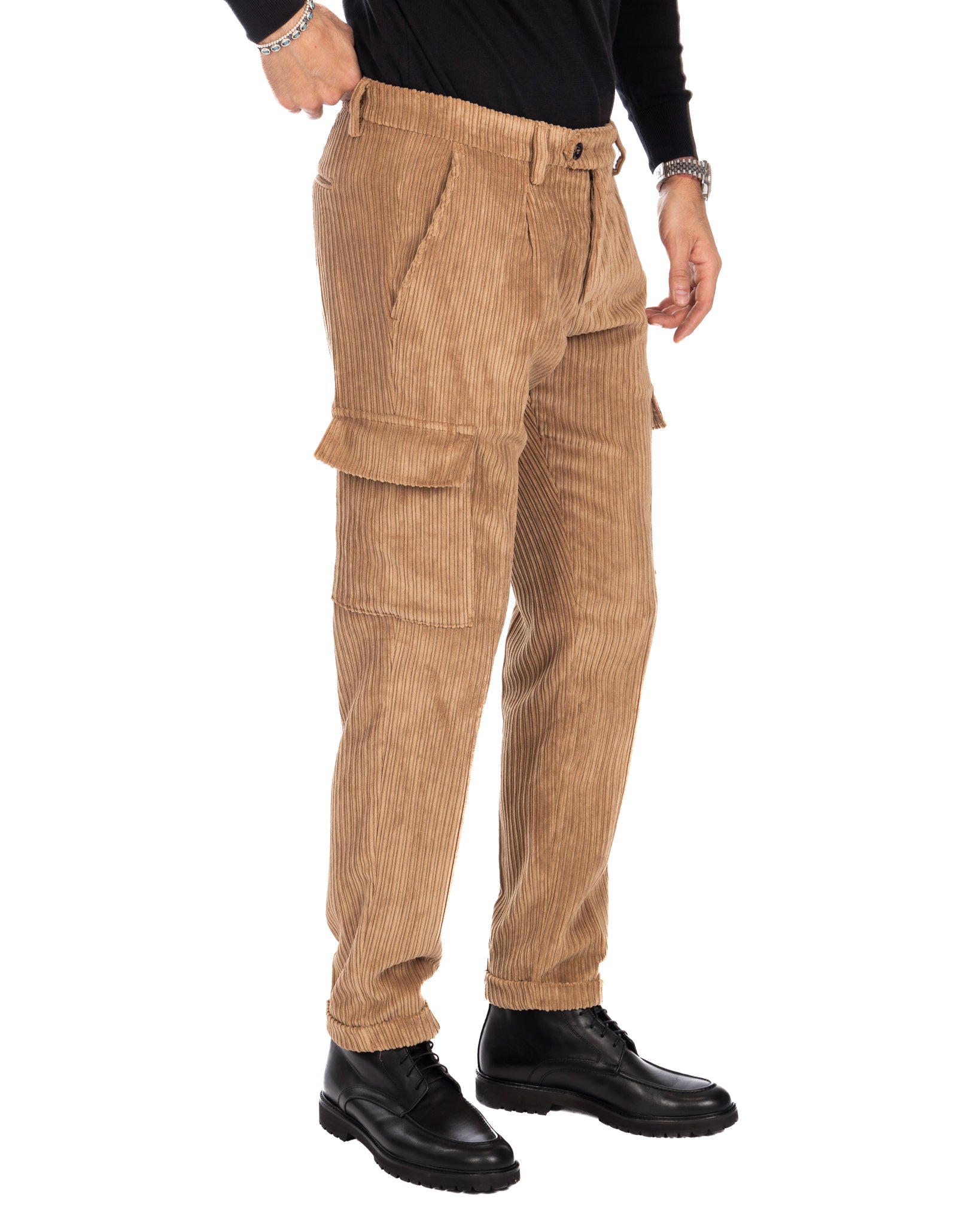 Amburgo - pantalone cargo in velluto cammello