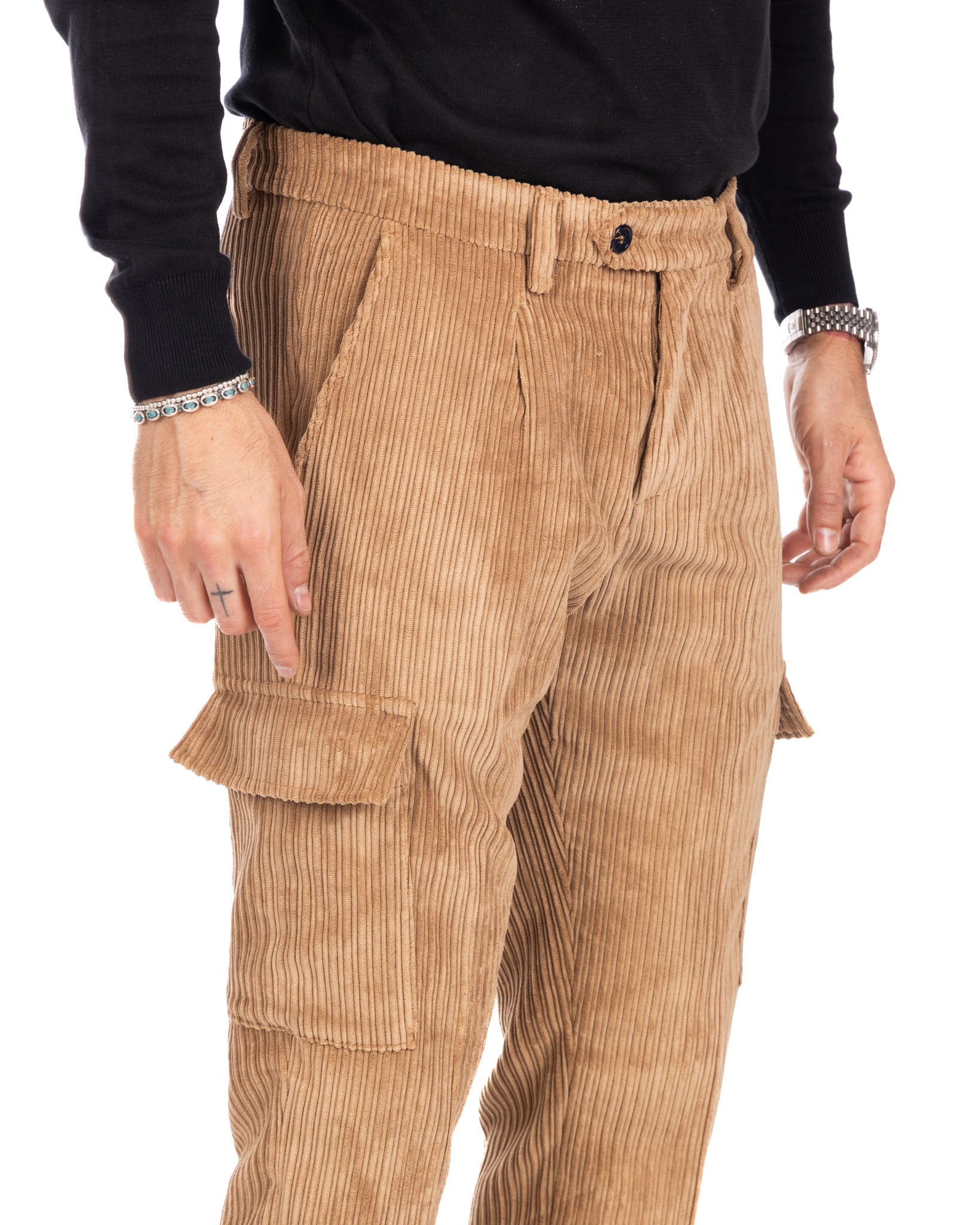 Amburgo - pantalone cargo in velluto cammello