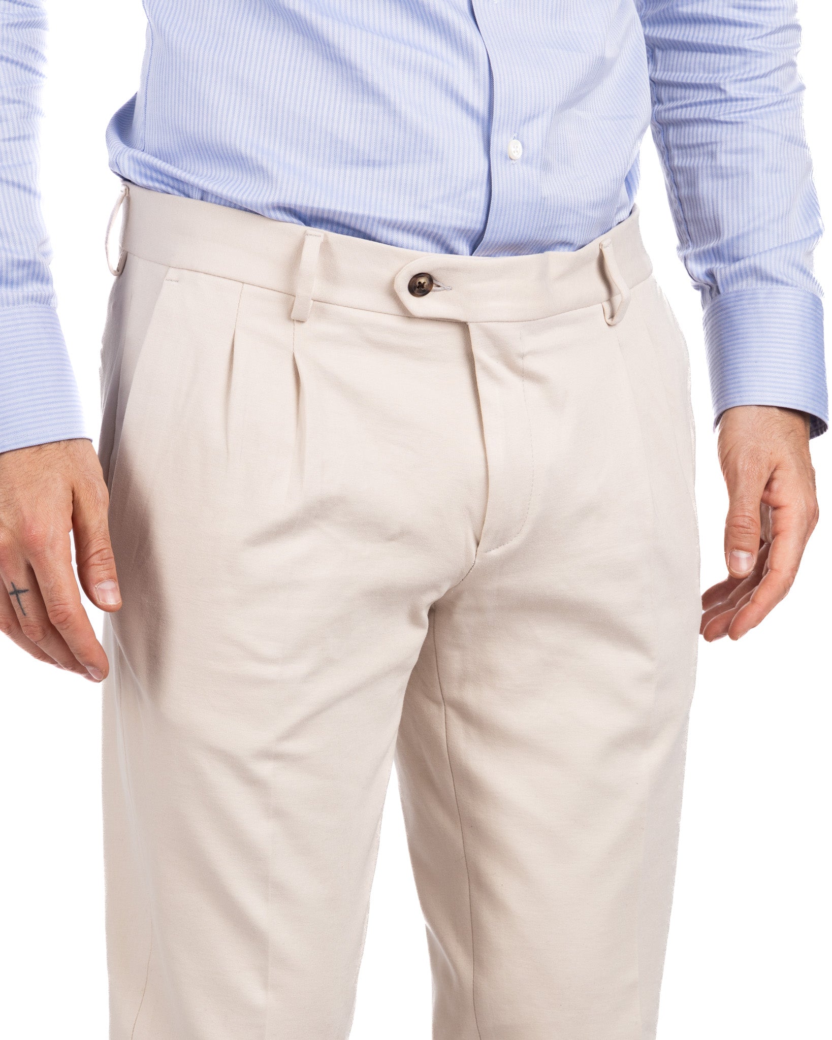 Thomas - pantalone due pinces panna in punto milano