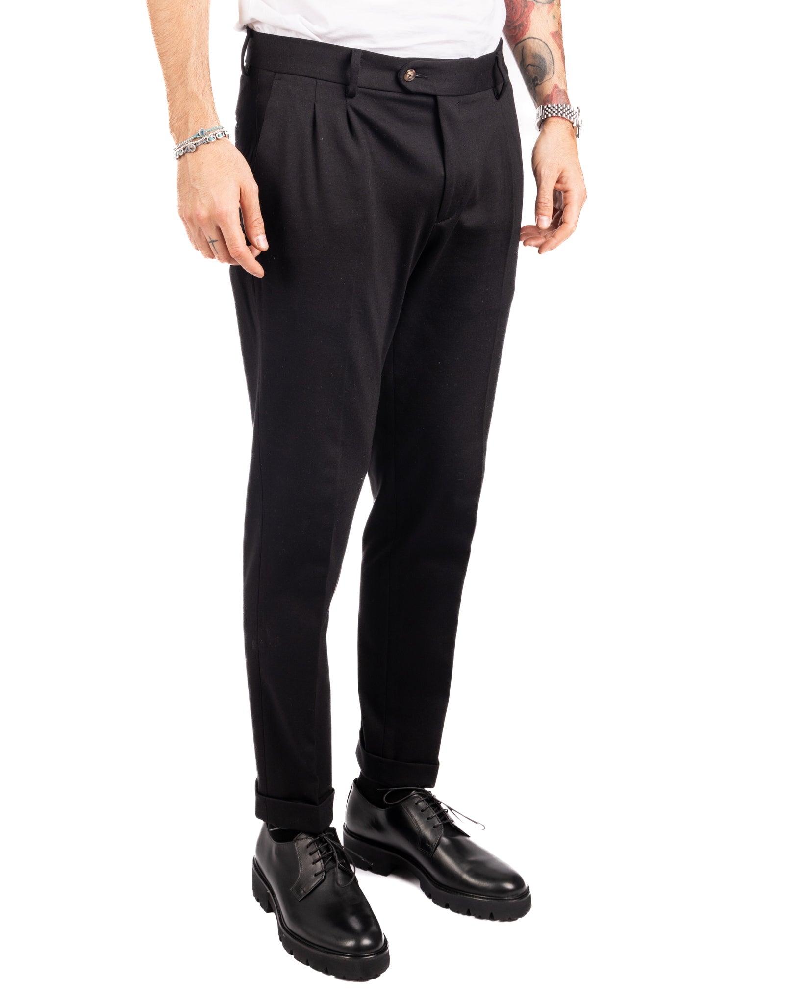 Thomas - pantalone due pinces nero in punto milano