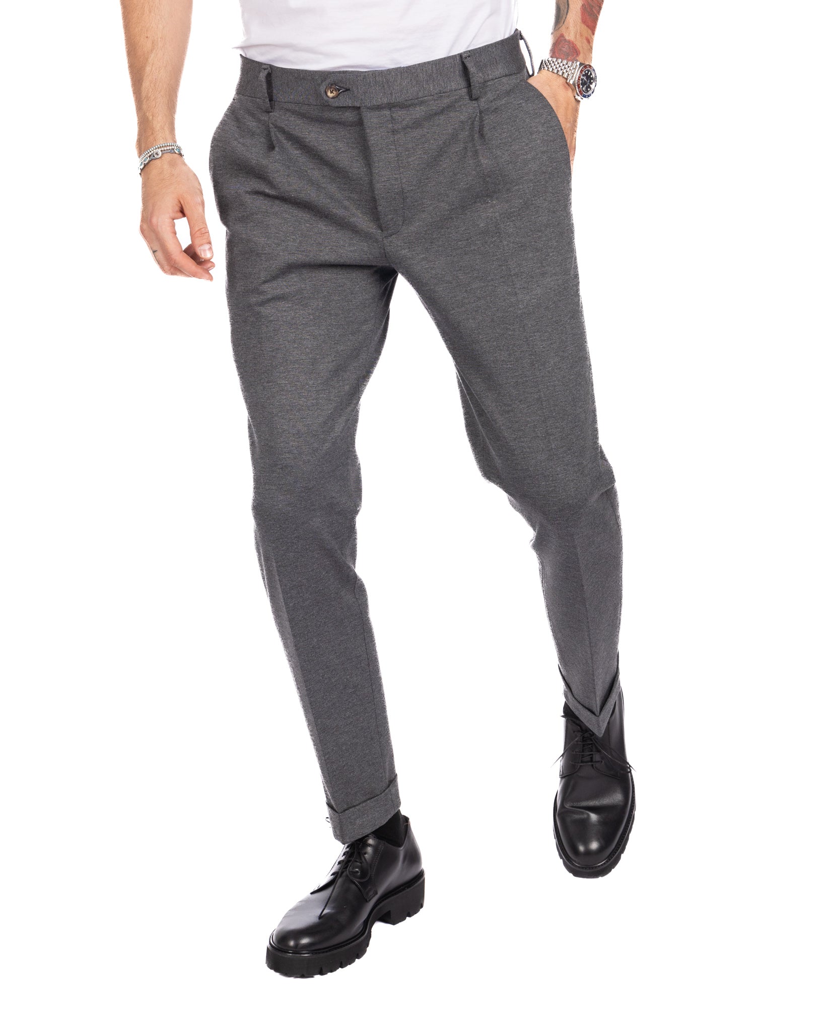 Firenze - pantalone con una pince grigio in punto milano