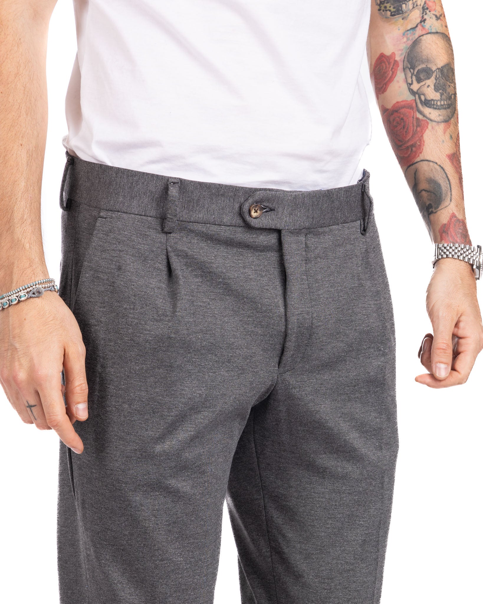 Firenze - pantalon avec un pli gris en point de Milan