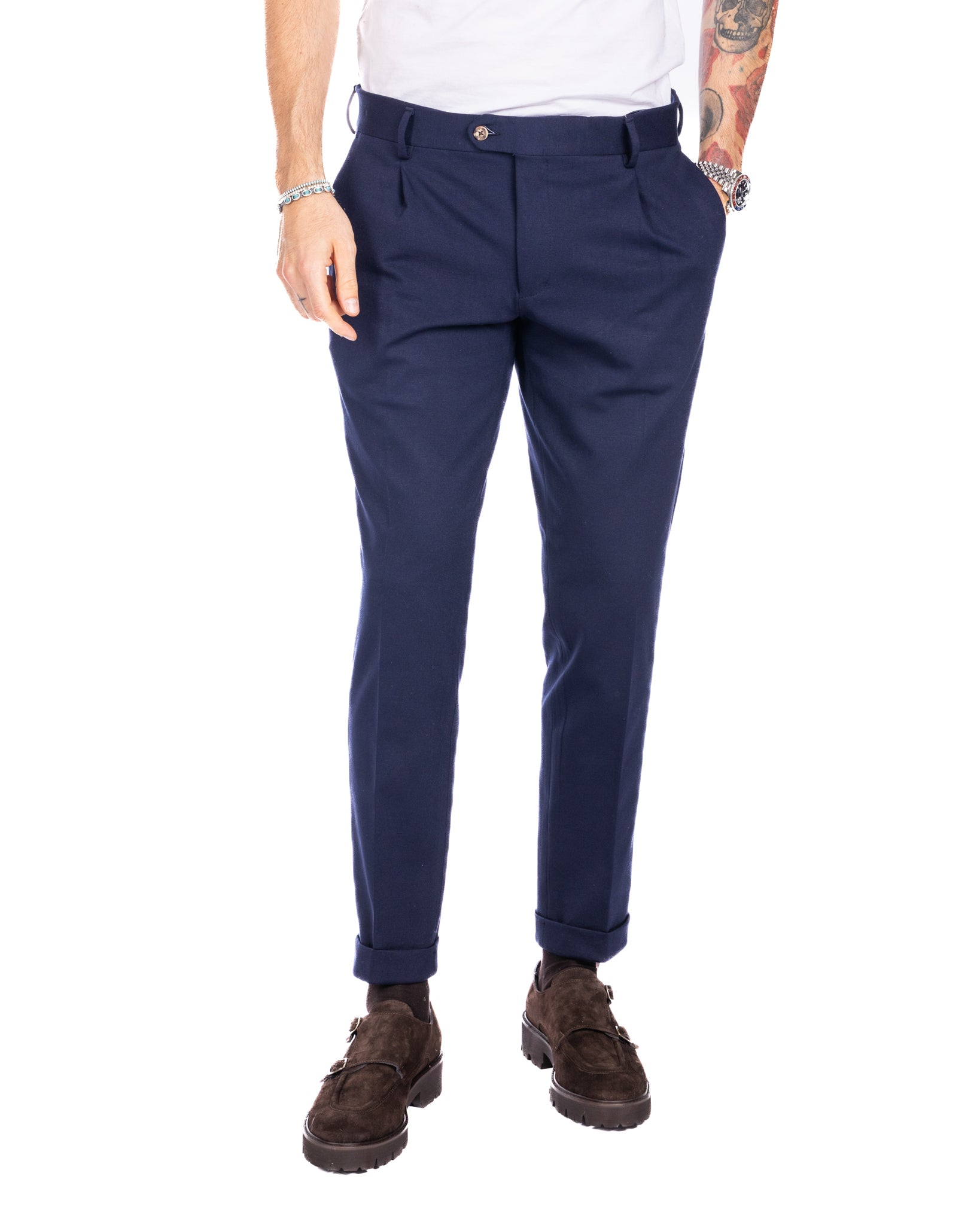 Firenze - pantalone con una pince blu in punto milano