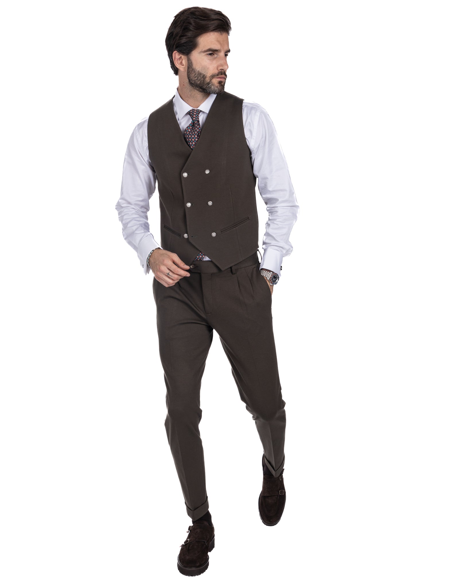 Mustang - double-breasted waistcoat in dark brown Milanese stitch
