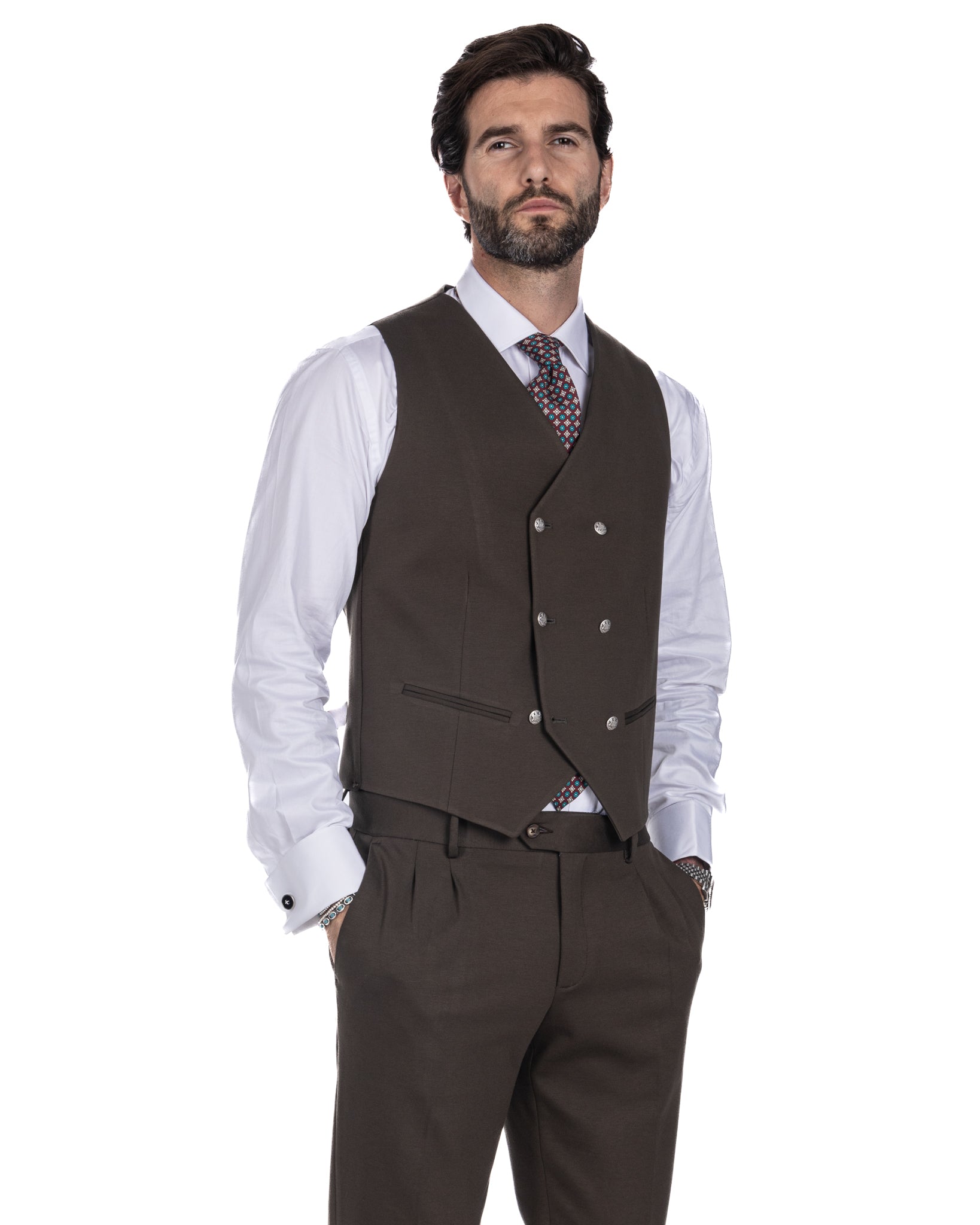 Mustang - double-breasted waistcoat in dark brown Milanese stitch