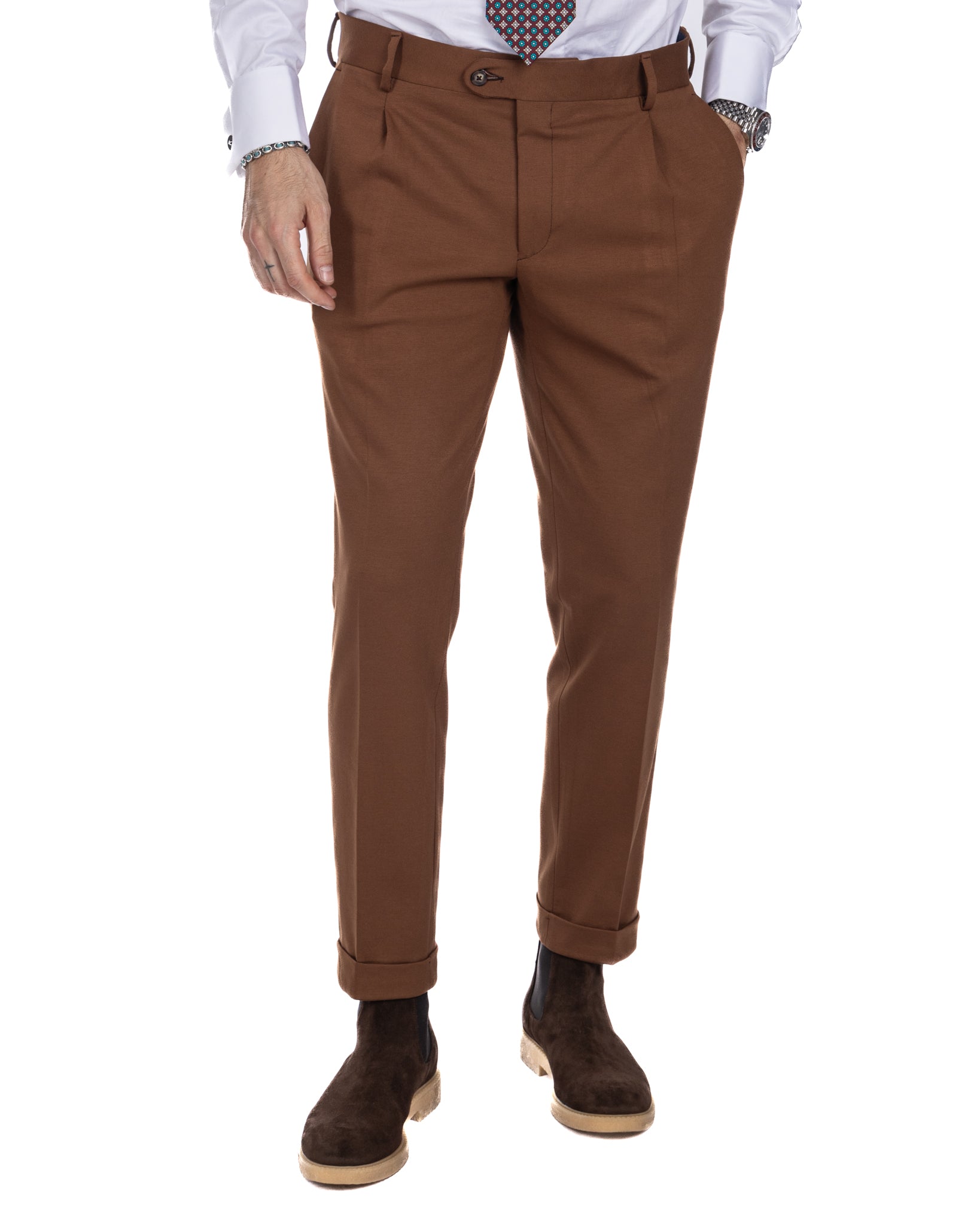 Firenze - dark brown tailored trousers in Milan stitch