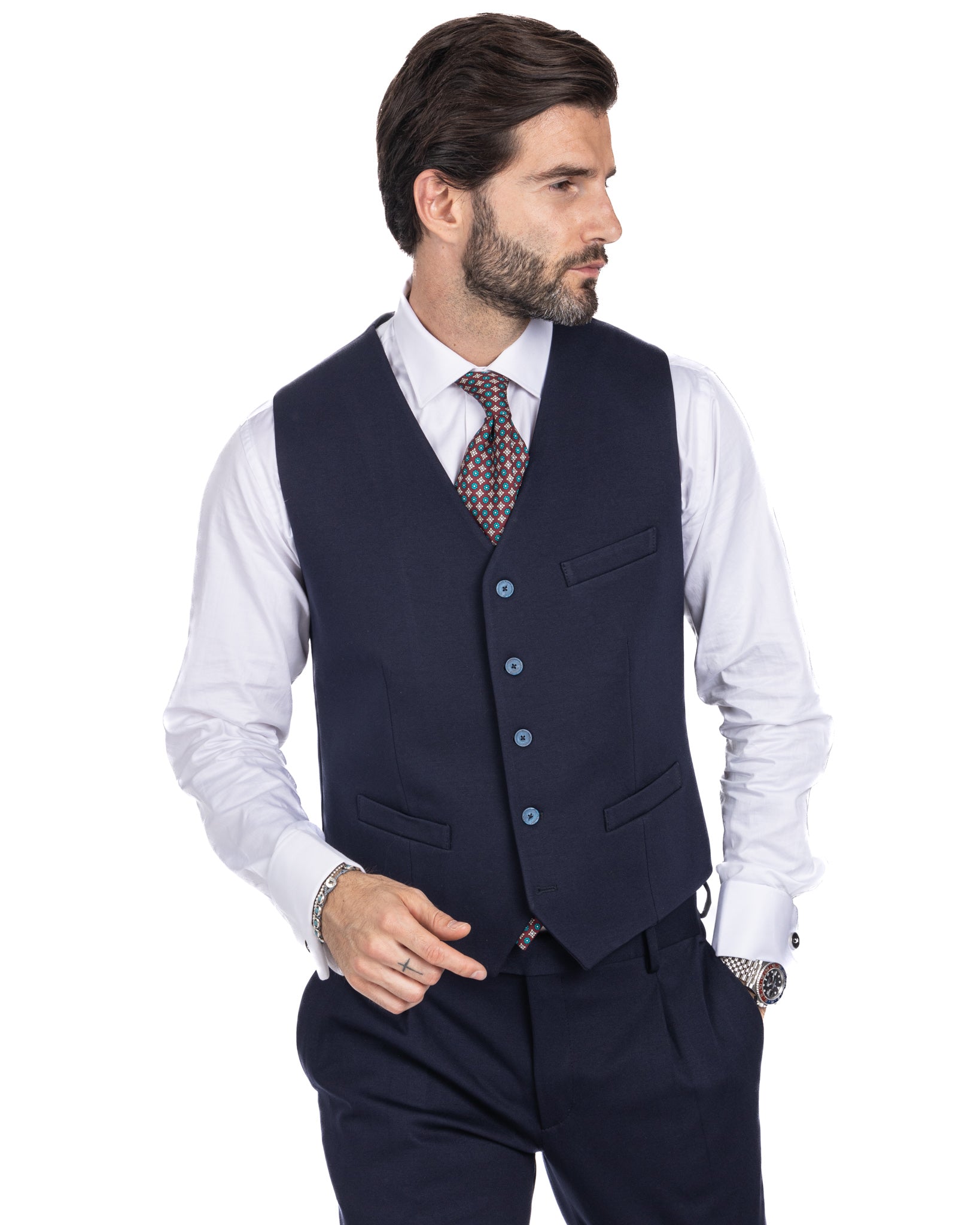 Mustang - single-breasted waistcoat in blue Milan stitch