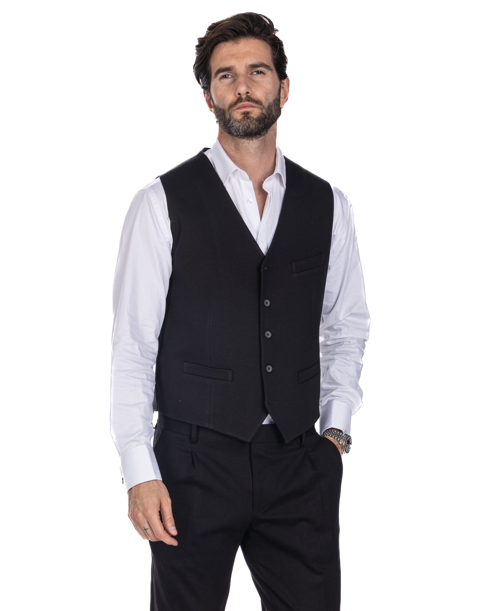 Mustang - single-breasted waistcoat in black milano stitch