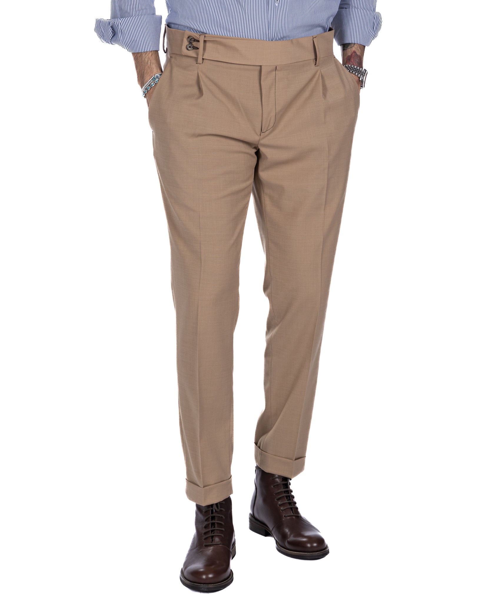 Italian - camel high-waisted trousers in wool blend