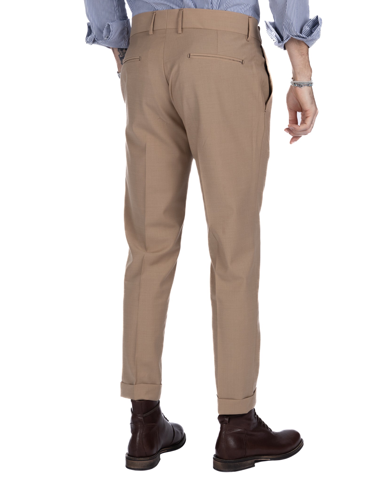 Italian - beige high-waisted trousers in wool blend