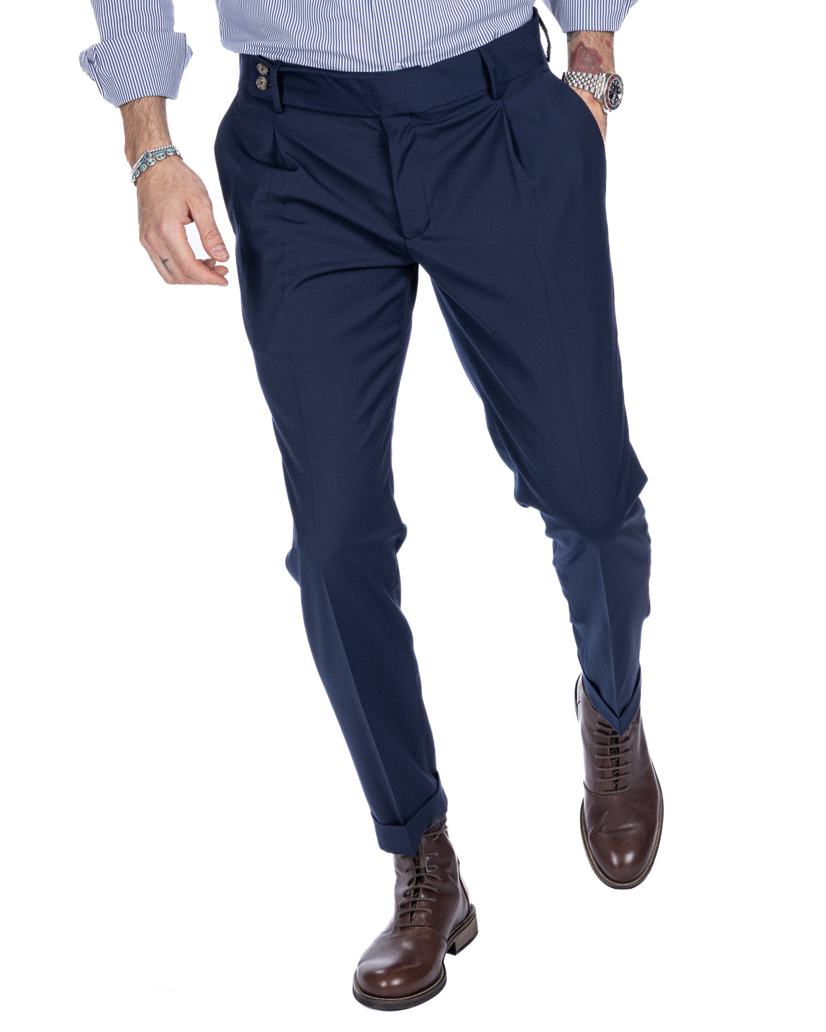Italian - pantalone vita alta blu in misto lana
