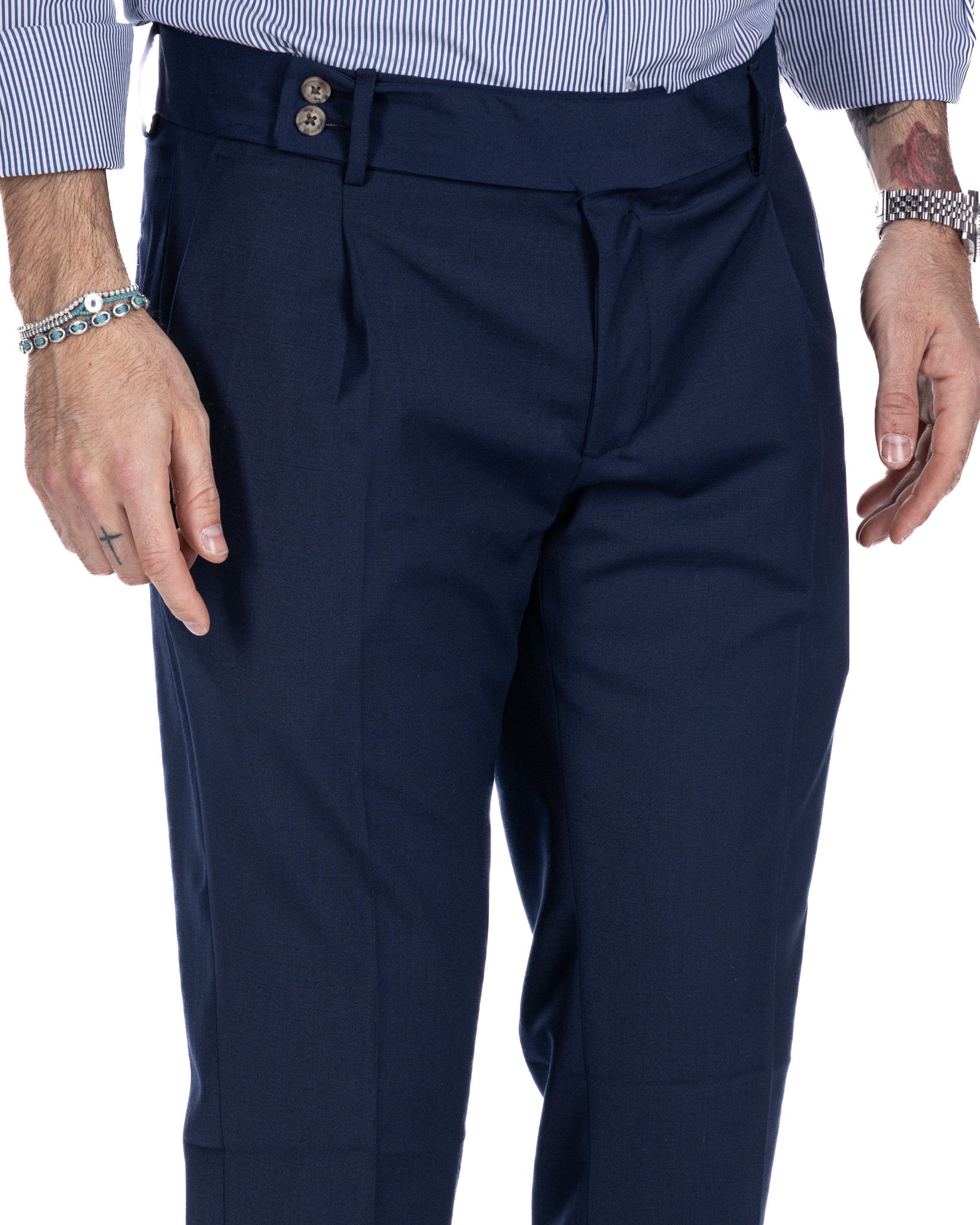 Italian - pantalone vita alta blu in misto lana