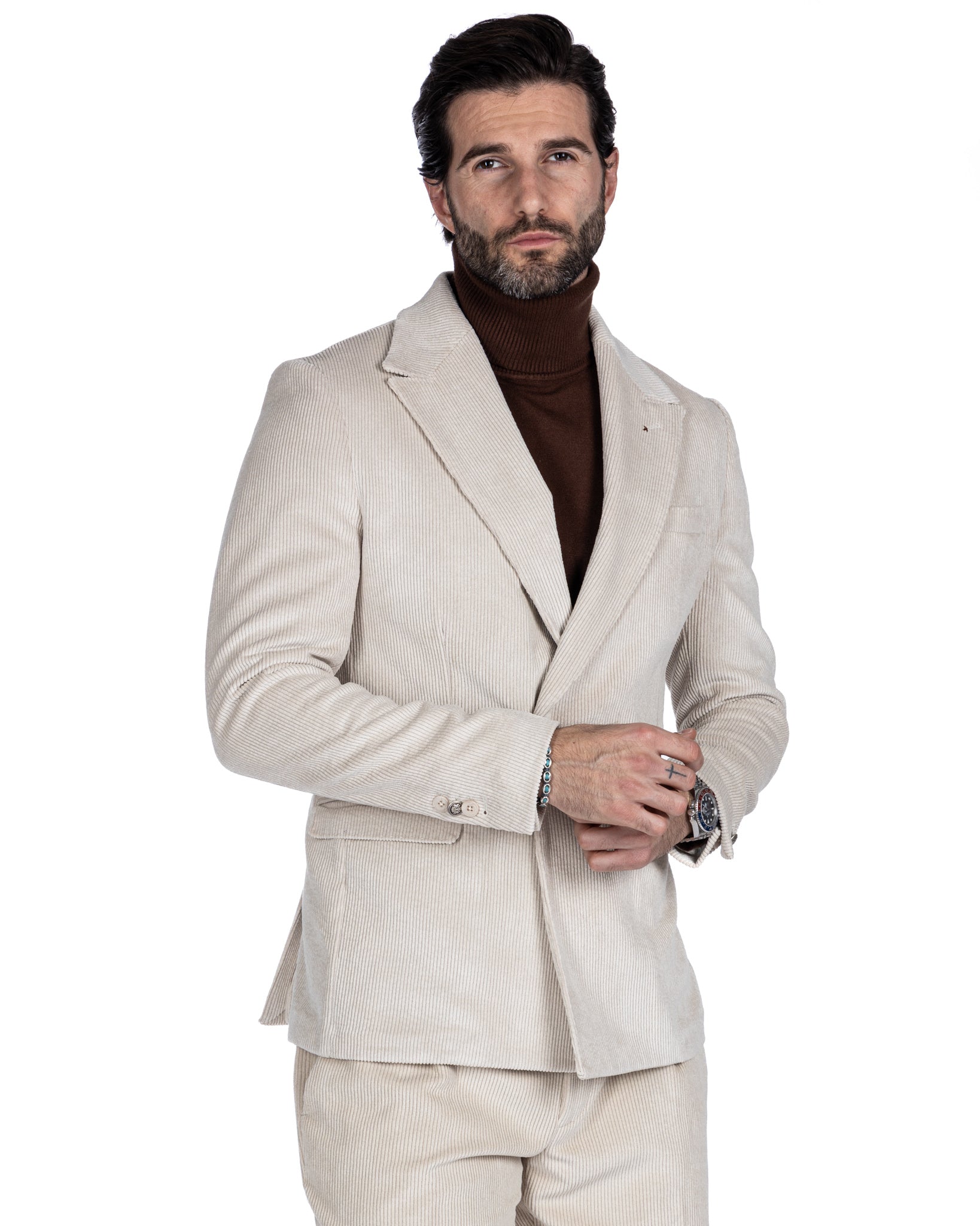 Mads - two-button cream velvet jacket