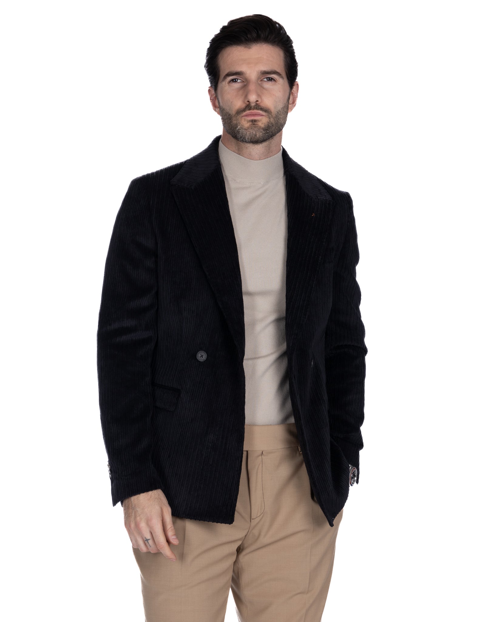 Renè - two-button black velvet jacket