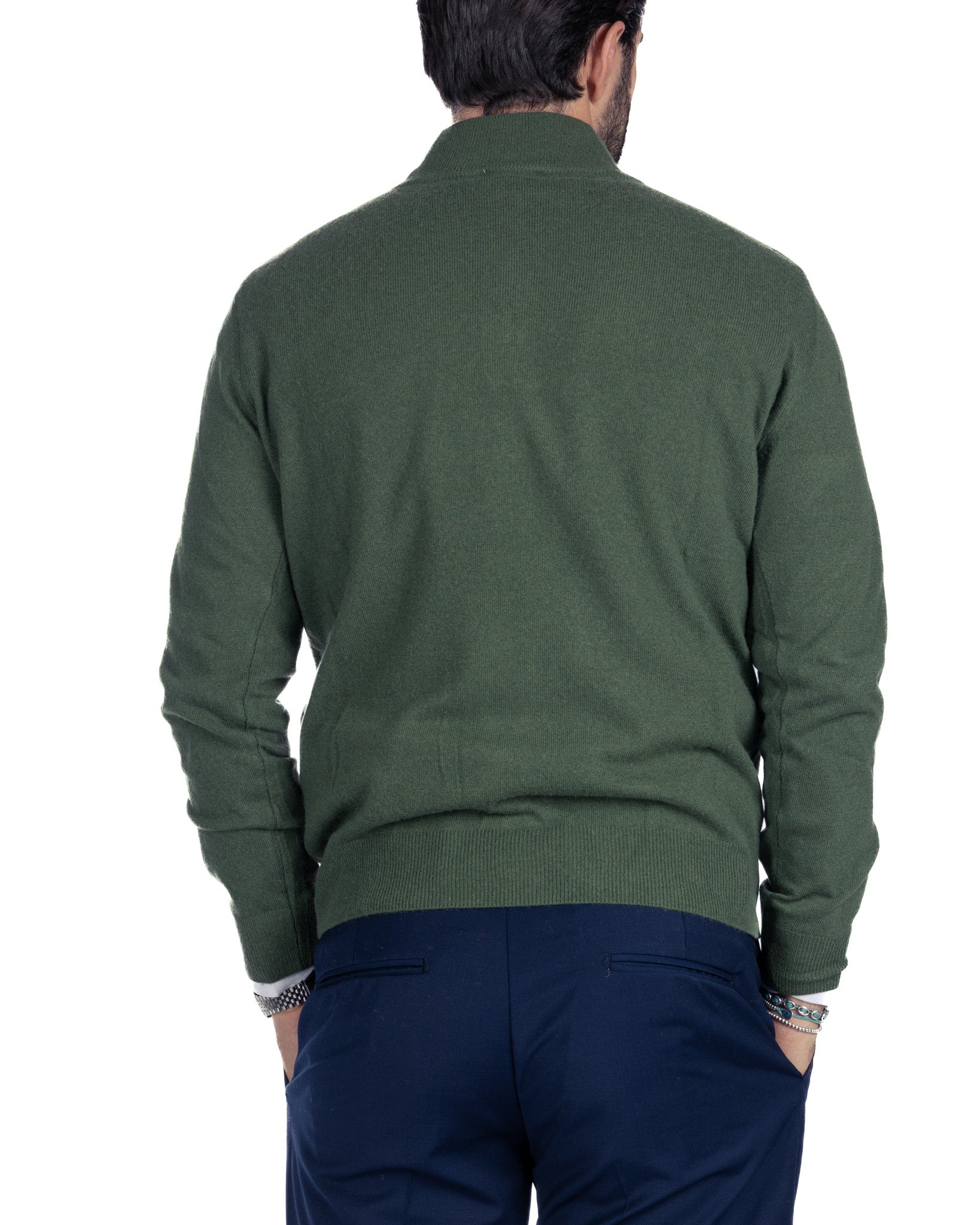 Rory - maglione verde con zip in misto cachemire