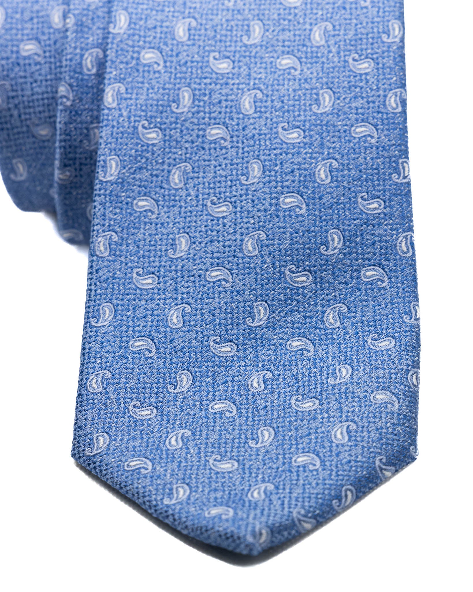 Cravatta - in seta azzurra paisley in rilievo
