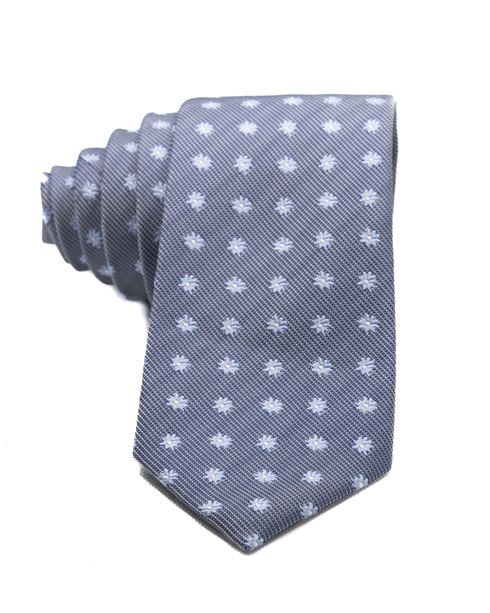 Cravatta - in seta grigia fiori in rilievo