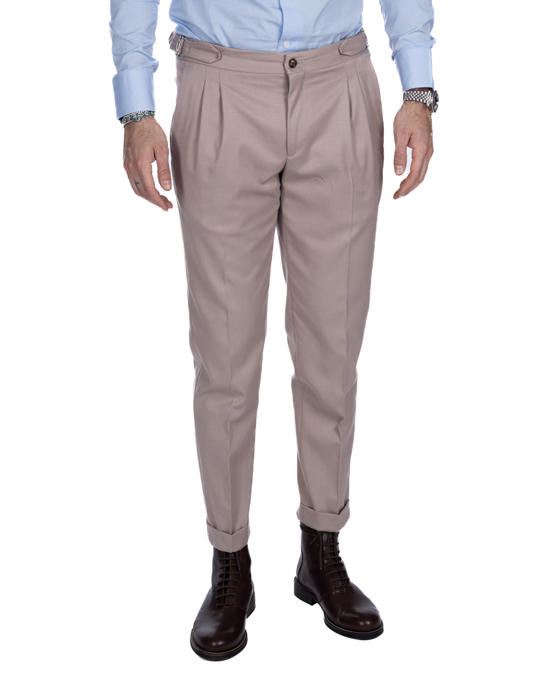 Otranto - beige trousers with buckles and pleats