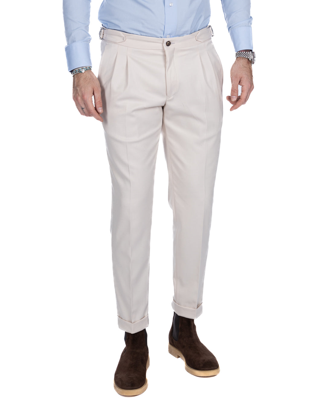 Otranto - pantalone panna con fibbie e pinces