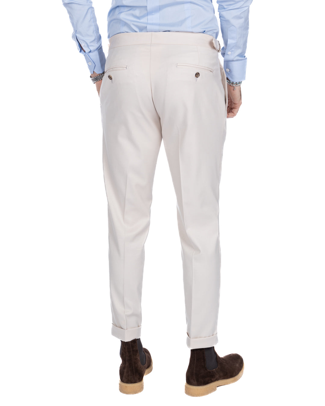Otranto - pantalone panna con fibbie e pinces