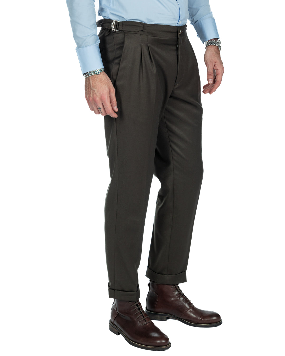 Otranto - green trousers with buckles and pleats