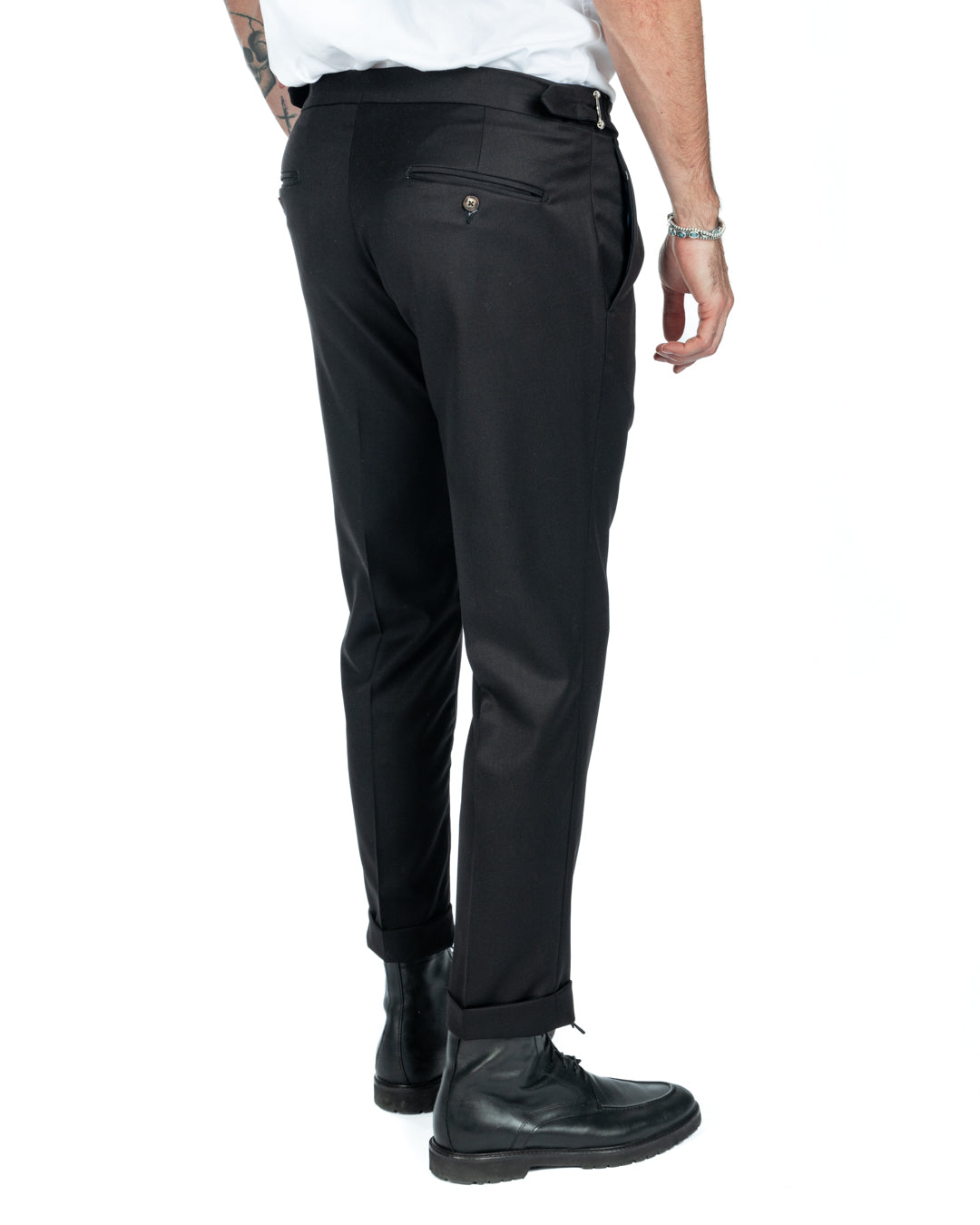 Otranto - pantalone nero con fibbie e pinces
