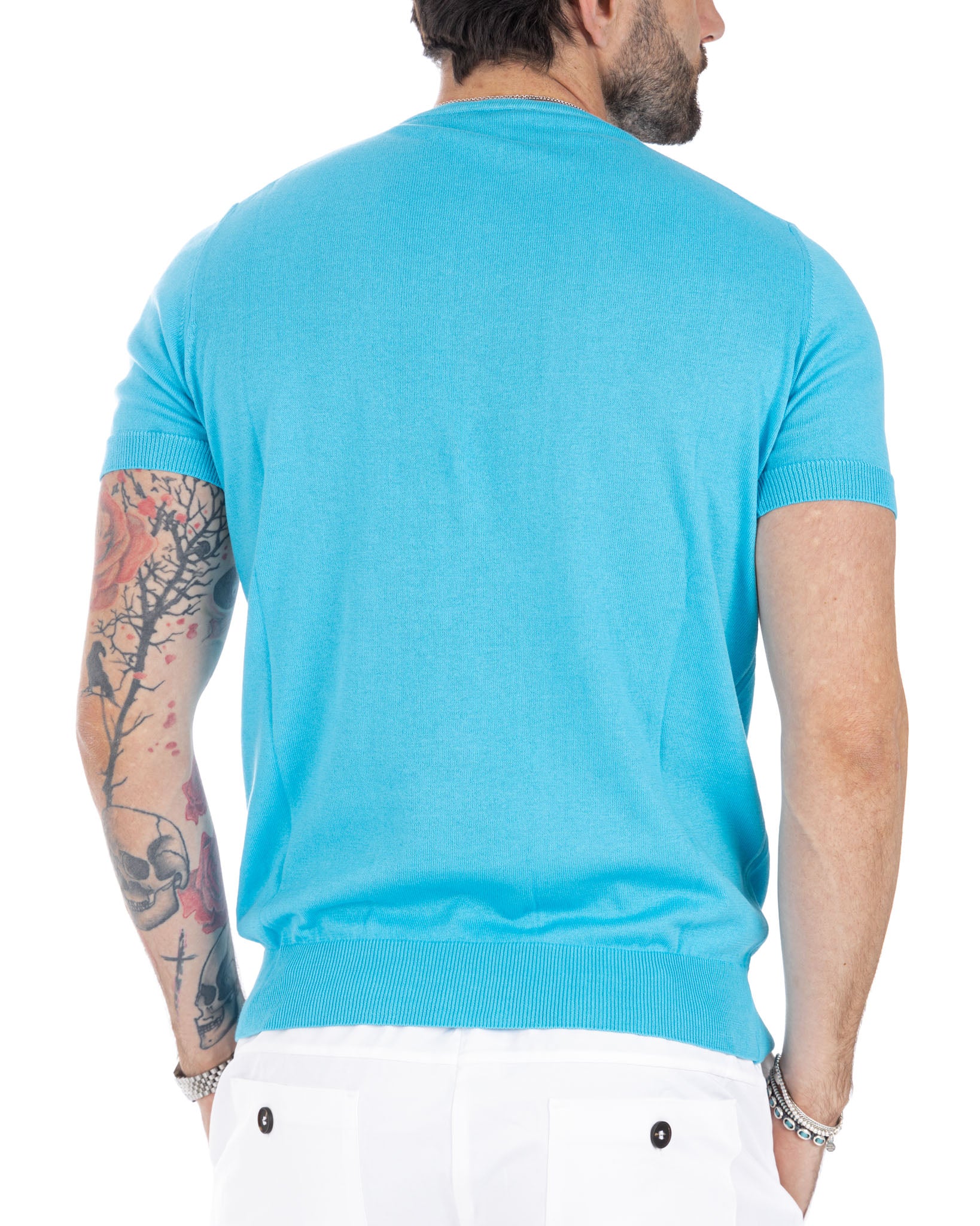 Jannik - t-shirt en maille turquoise