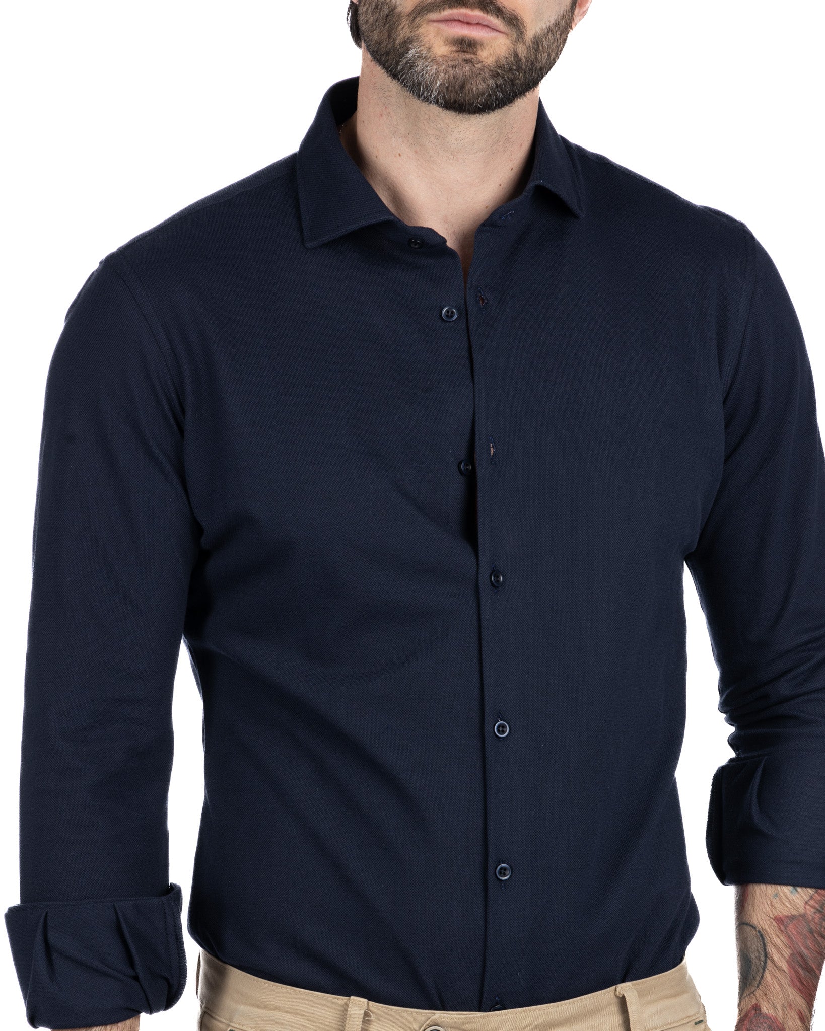 Camicia - slim fit blu navy in jersey
