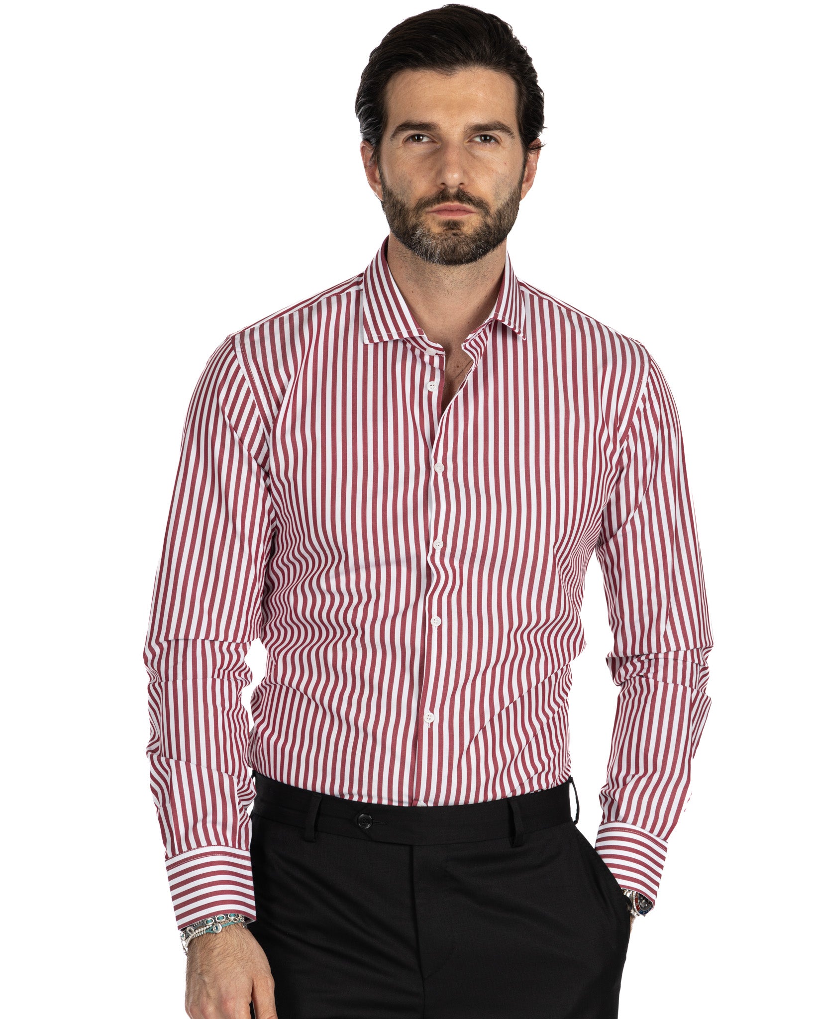 Shirt - slim fit medium stripe burgundy