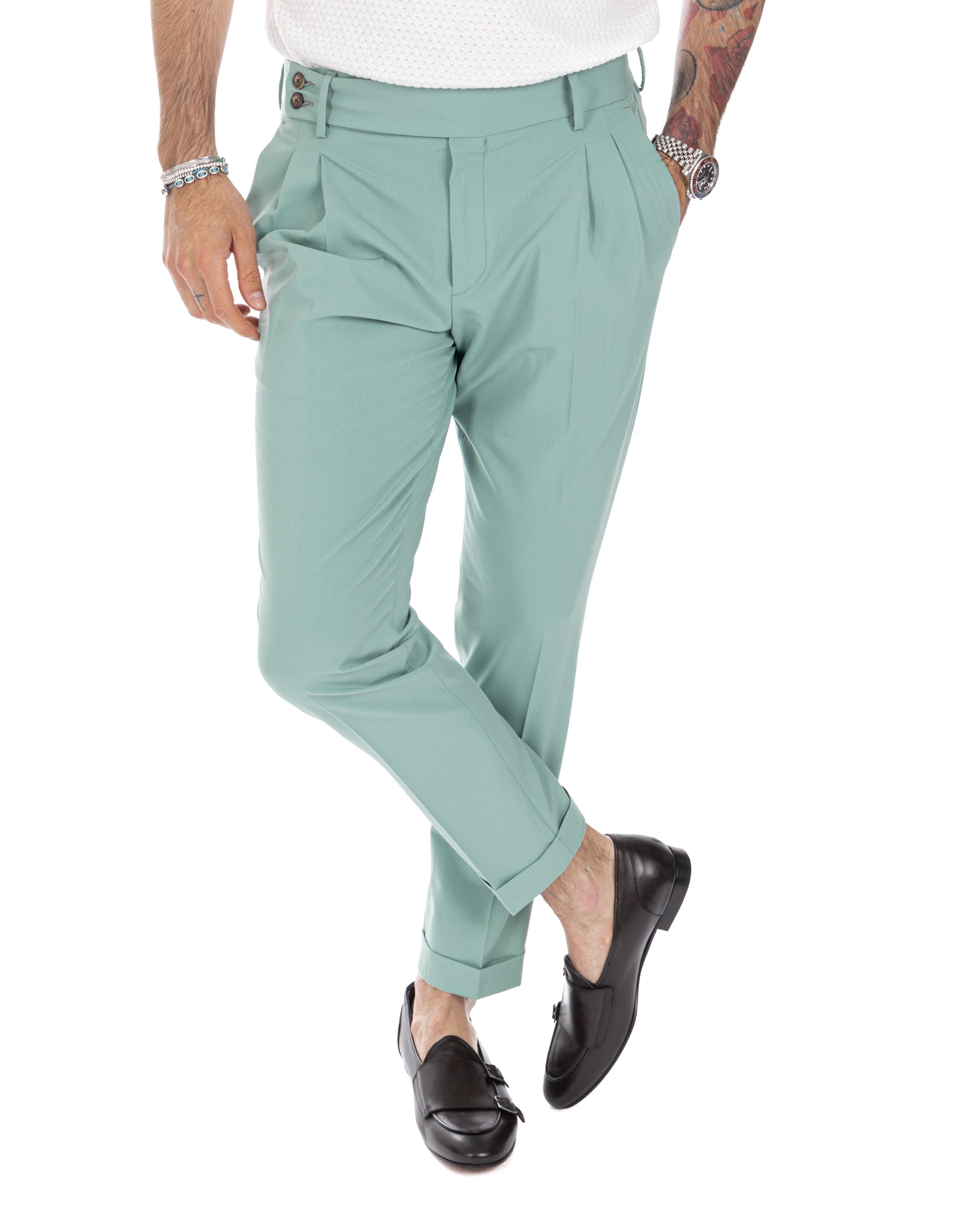 Caprera - turquoise high waisted trousers