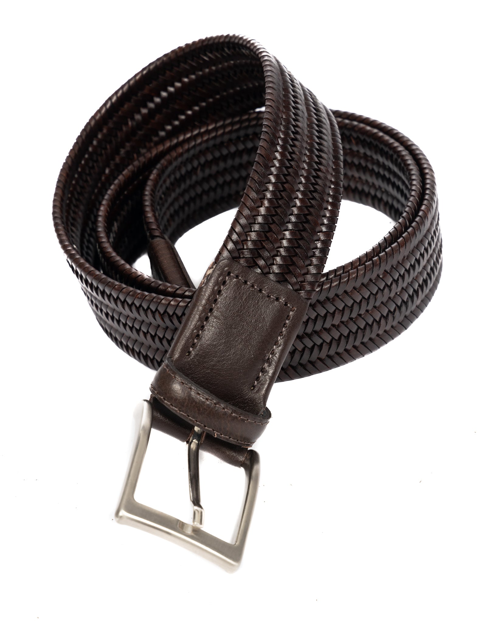 Montalcino - dark brown leather belt with narrow weaving