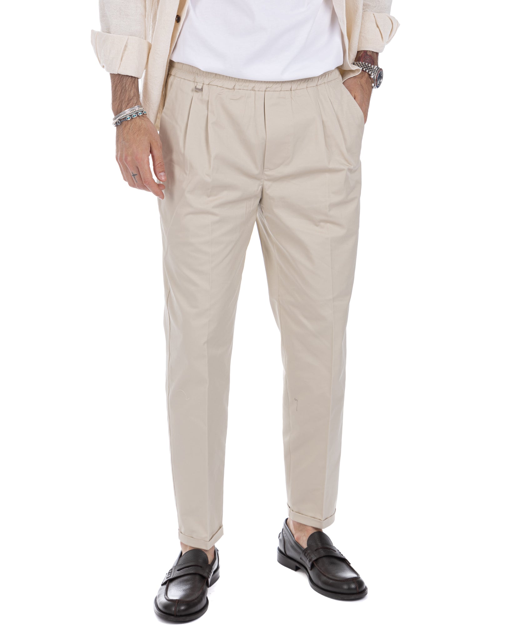 Larry - beige summer cotton trousers