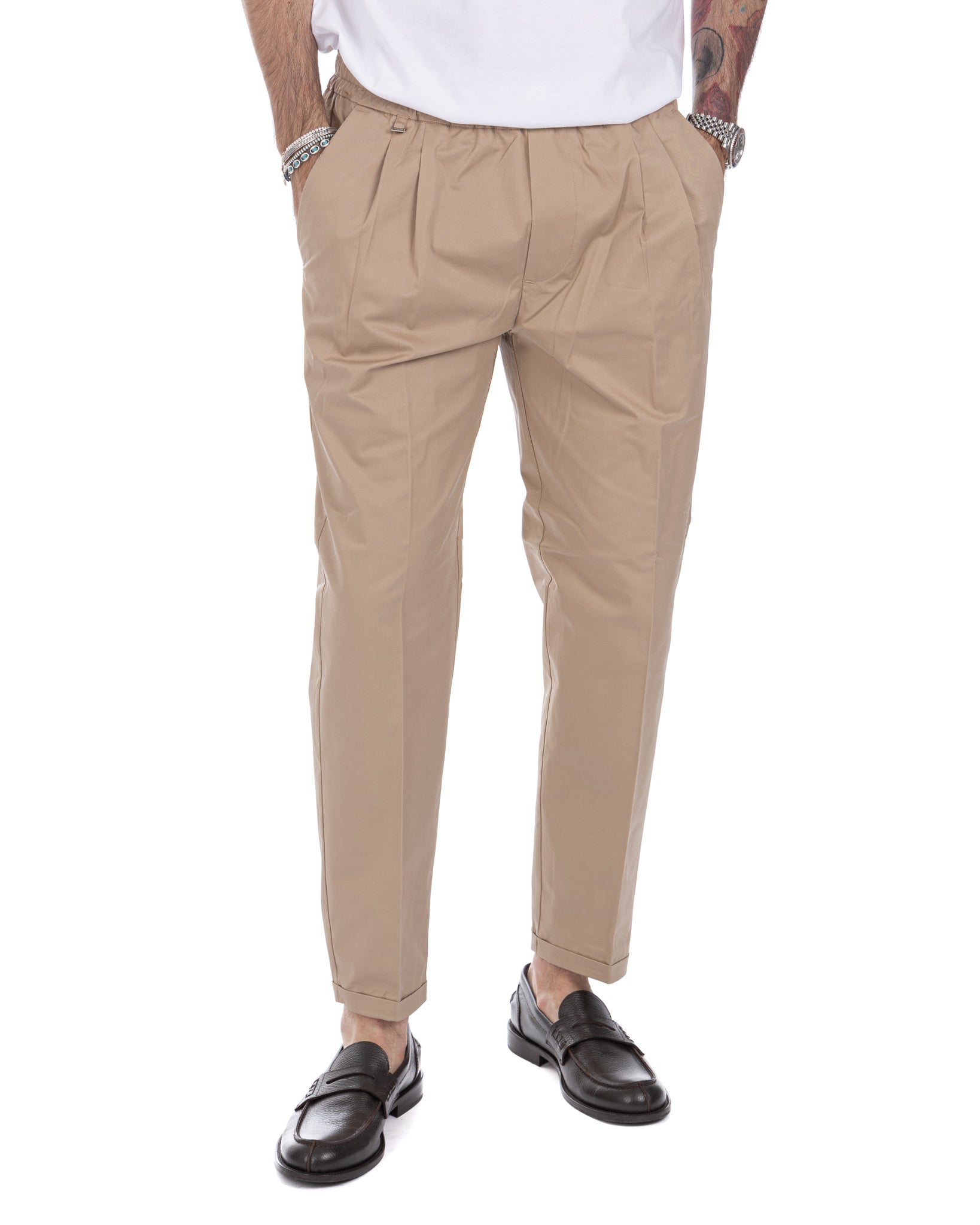 Larry - camel trousers in summer cotton