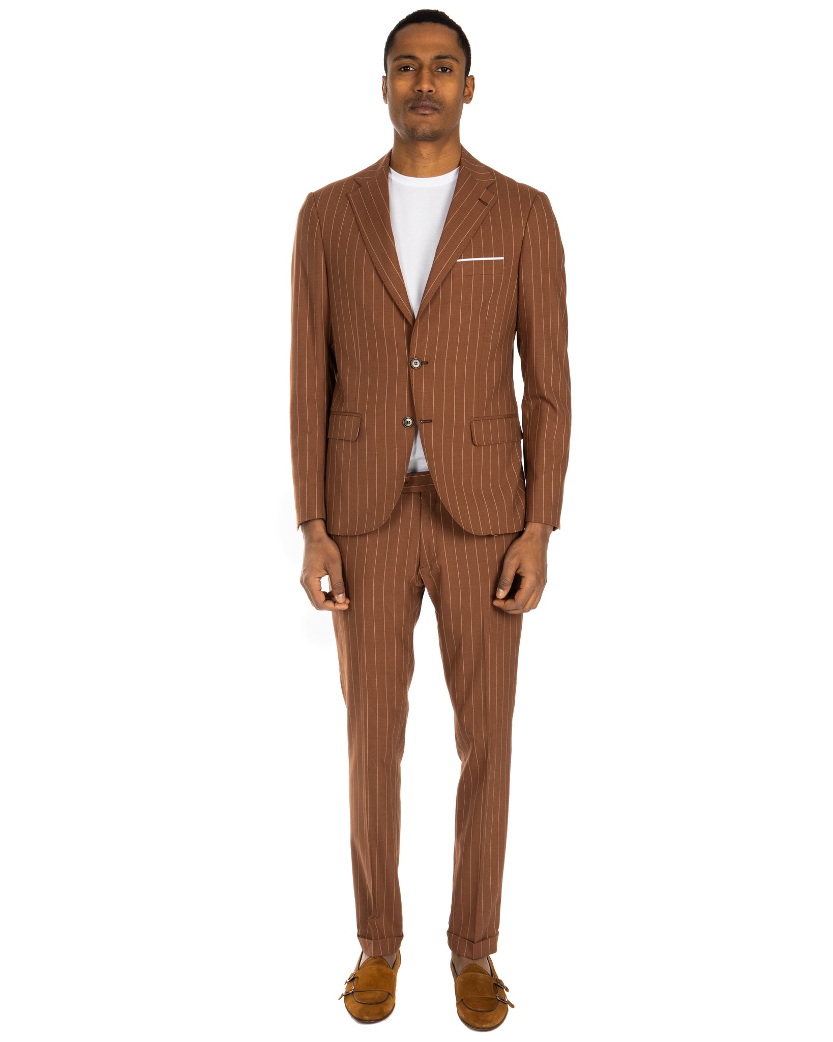 Lille - single-breasted brown pinstriped suit